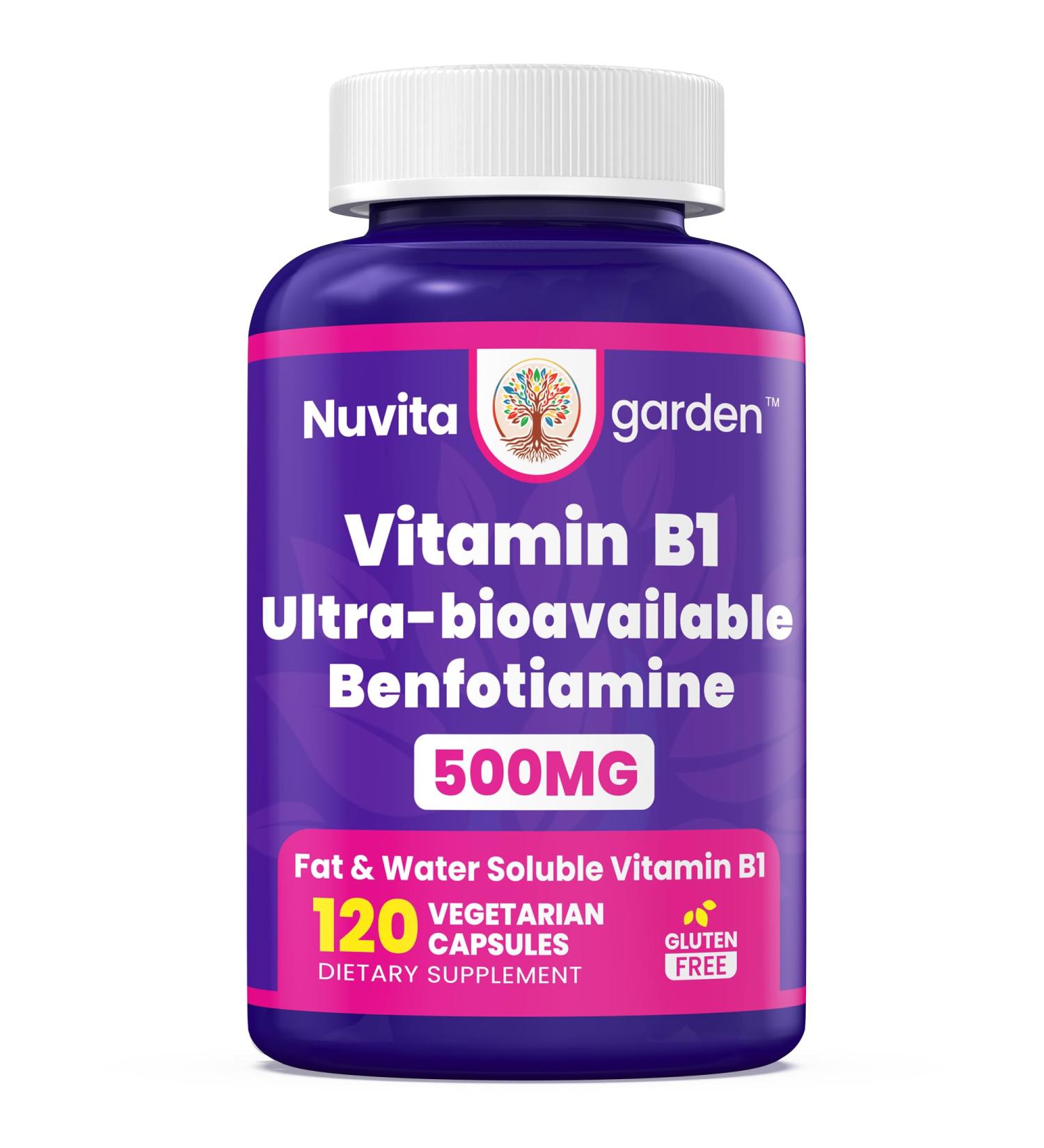 Vitamin B1 500mg with Benfotiamine 120* Capsules - Fat & Water Soluble Thiamine B1 Supplement-Non-GMO No Gluten- - Third Party Tested - Buy Online on GoSupps.com