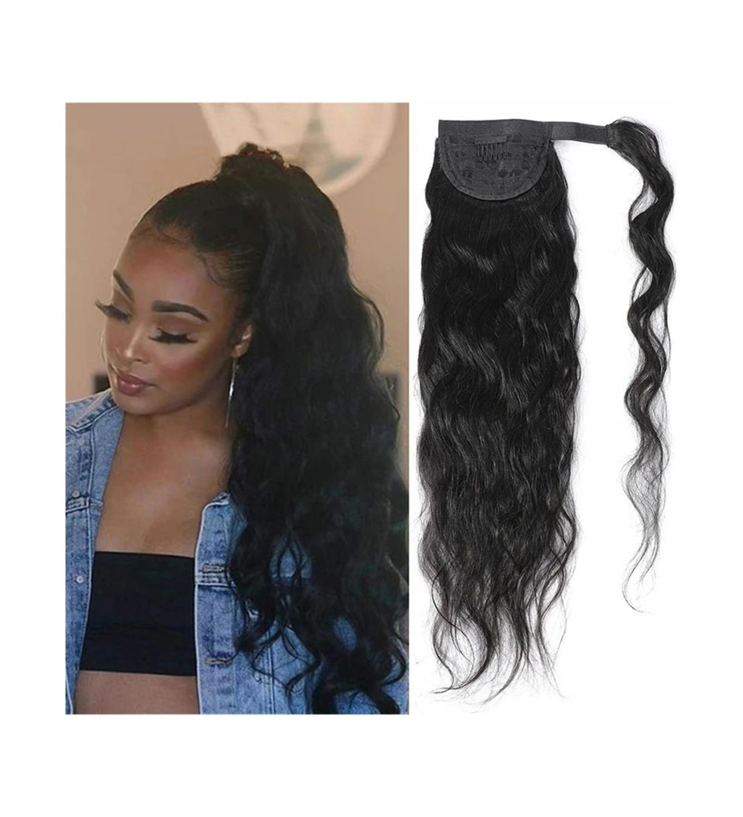 Ponytail Extensions 8-24" Body Wave Human Hair Ponytail for Black Women Wrap Around Ponytail Extensions with Magic Paste Brazilian Remy Hair Clip In Ponytail Hair Pieces for Women (Color : Natural Co 24inches Natural Color - Buy Online on GoSupps.com