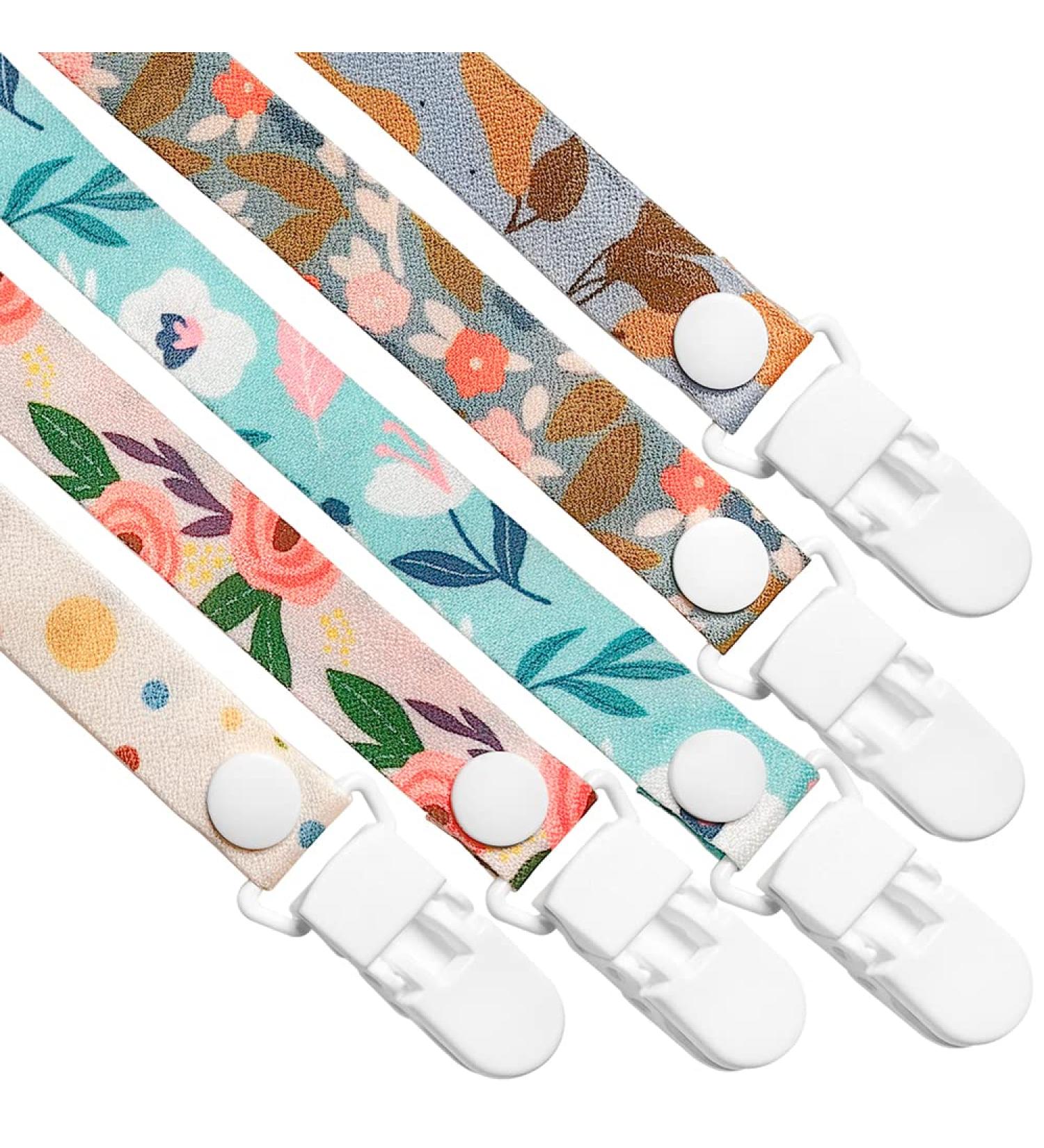 5 pcs Baby Pacifier Chain Set | Printed Fabric for Babies & Toddlers | Pastel Colors & Plastic Clip - Buy Online on GoSupps.com