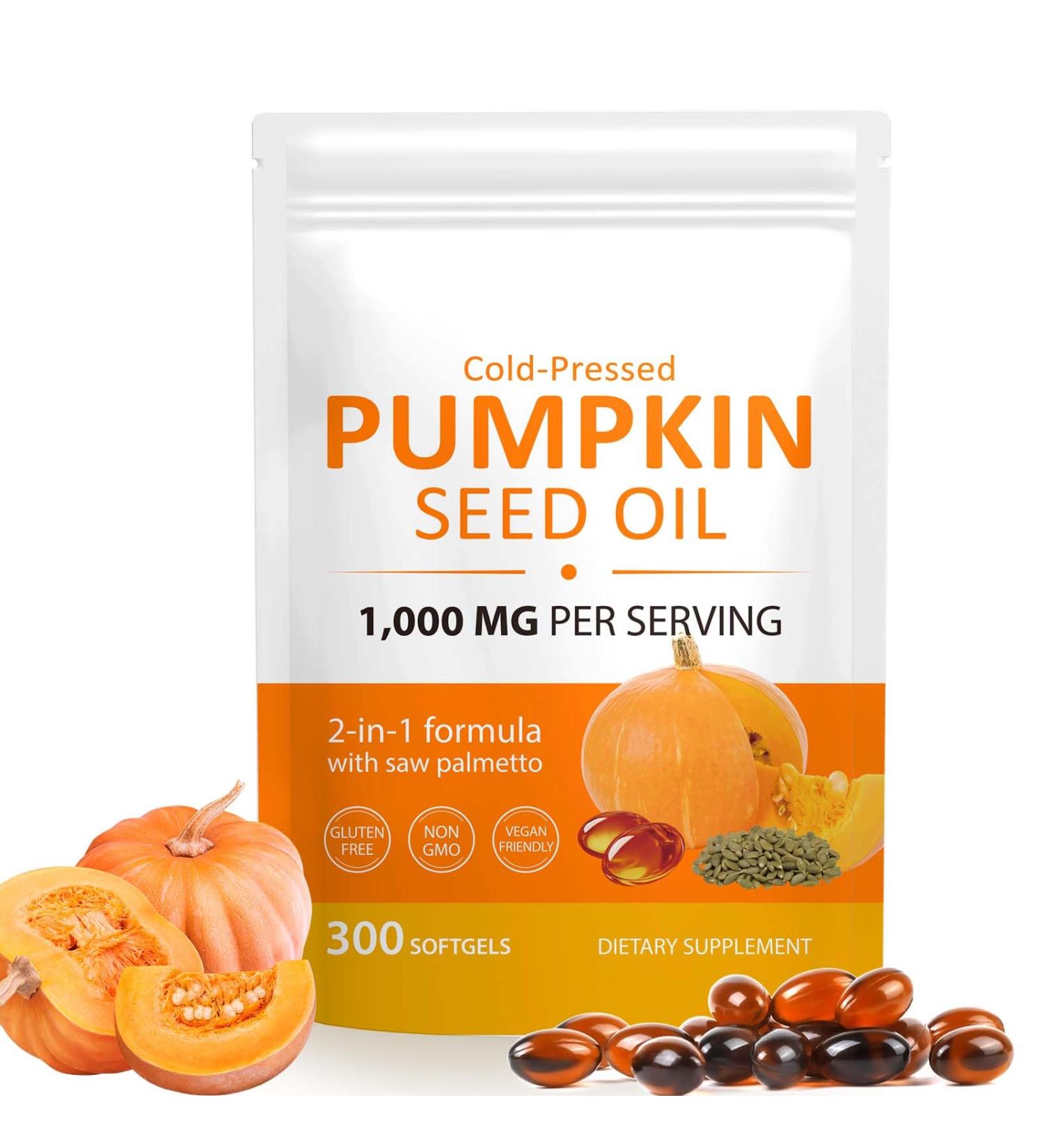Ruduwu 300PCS Pumpkin Seed Oil Capsules 2 in 1 Pumpkin Seed Oil with Saw Palmetto for Hair Growth Skin Supplement Support Prostate Cold Pressed Heart | Non-GMO | Gluten Free - Buy Online on GoSupps.com