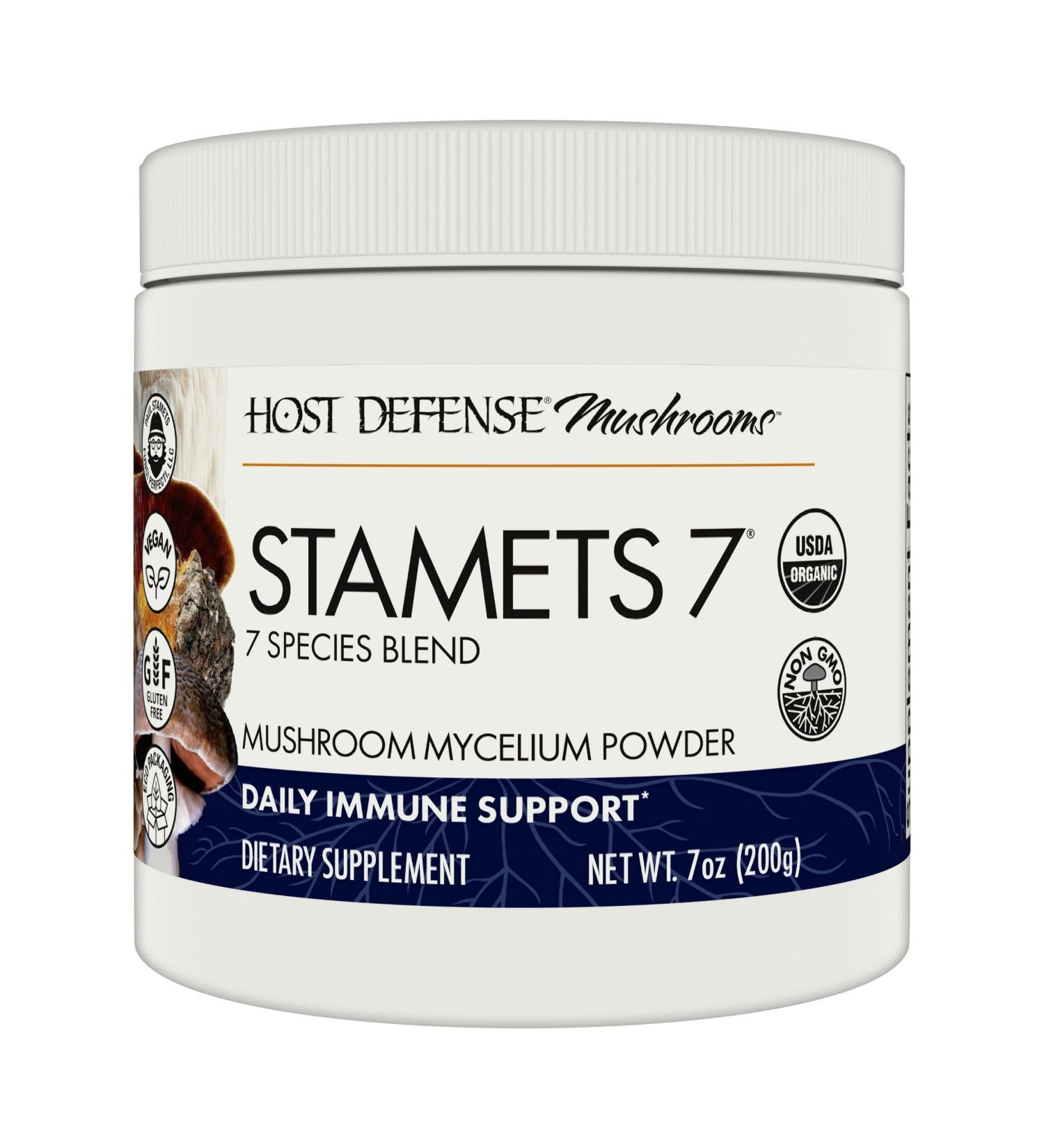 Host Defense Stamets 7 Mushroom Powder - 7 Species Blend - Mushroom Supplement for Immune Support with Royal Sun Blazei Cordyceps Reishi Maitake Lion's Mane Chaga & Mesima - 7 oz (133 Servings)* 7 Ounce (Pack of 1) - Buy Online on GoSupps.com