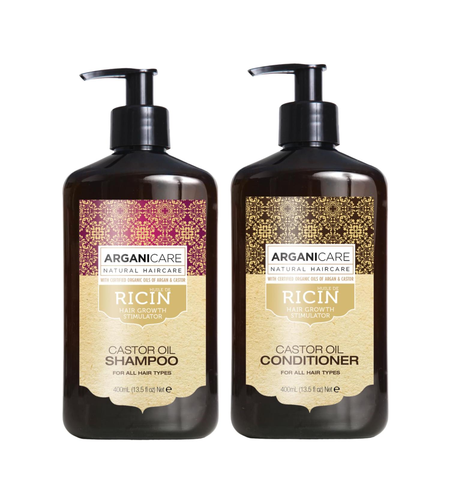 Arganicare | Duo Shampoo + Conditioner | Castor | Growth Accelerator | Gently Cleans & Moisturizes Hair | All Hair Types | 1x400 ML+ 1x400mL - Buy Online on GoSupps.com