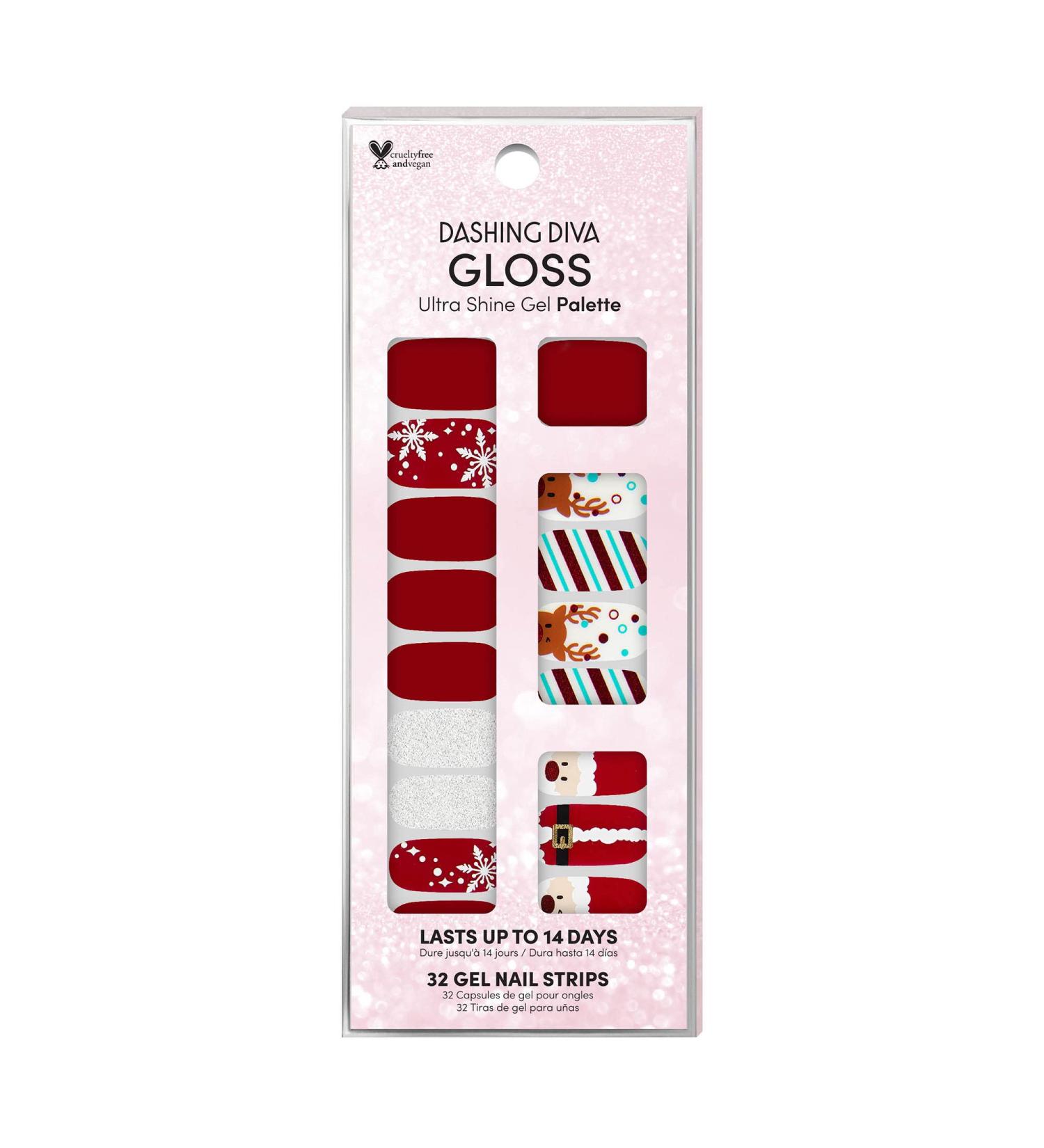 Dashing Diva Gloss Holiday Nail Strips - Santa's Helper | Chip-Resistant Gel Nail Stickers | 32 Nail Wraps + Prep Pad & Nail File - Buy Online on GoSupps.com