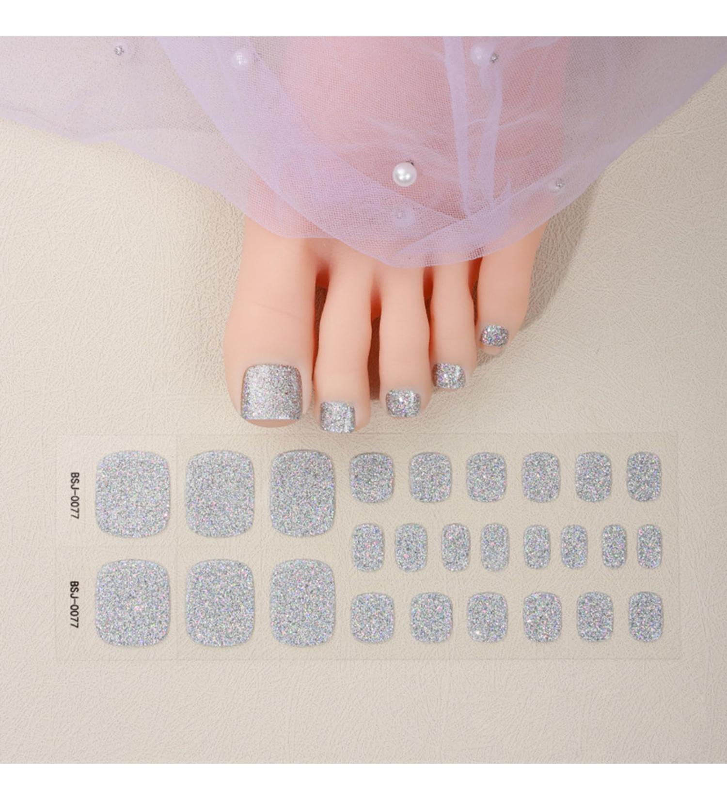 Gel Nail Stickers Semi Cured Gel Nails - Stickers Nail Wraps Soft Self-Adhesive - Semi Cured Gel Nail Wraps Gel Nail Stickers - Glossy & Long Lasting Gel Nail Stickers Need UV Light (Silver Flash)