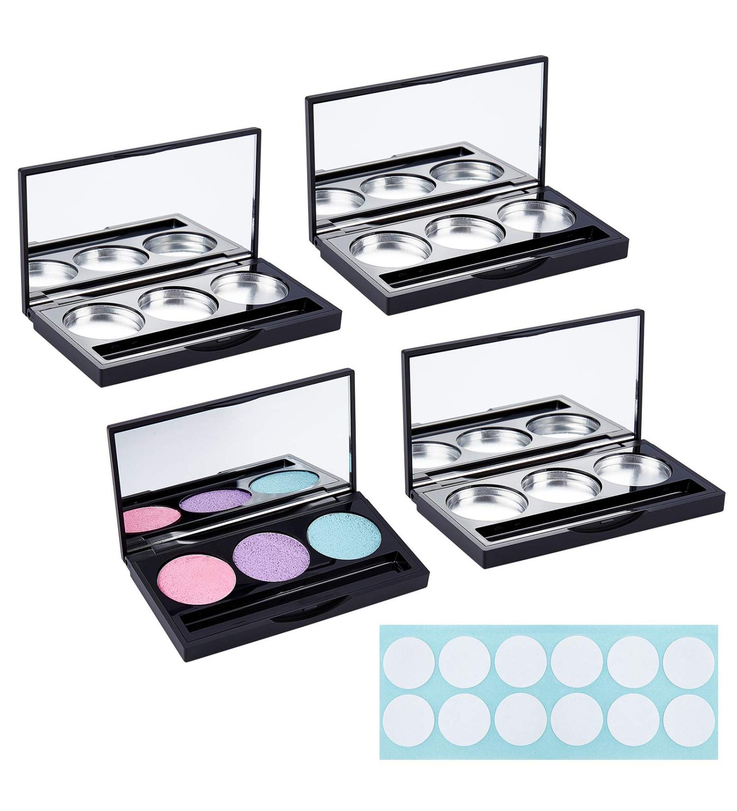 Superfindings DIY Empty Eyeshadow Box Set | 4 Sets of Plastic 3-Compartment Pallets & Round Aluminum Containers for Eyeshadow Lipstick & Rouge - International Shipping Available - Buy Online on GoSupps.com