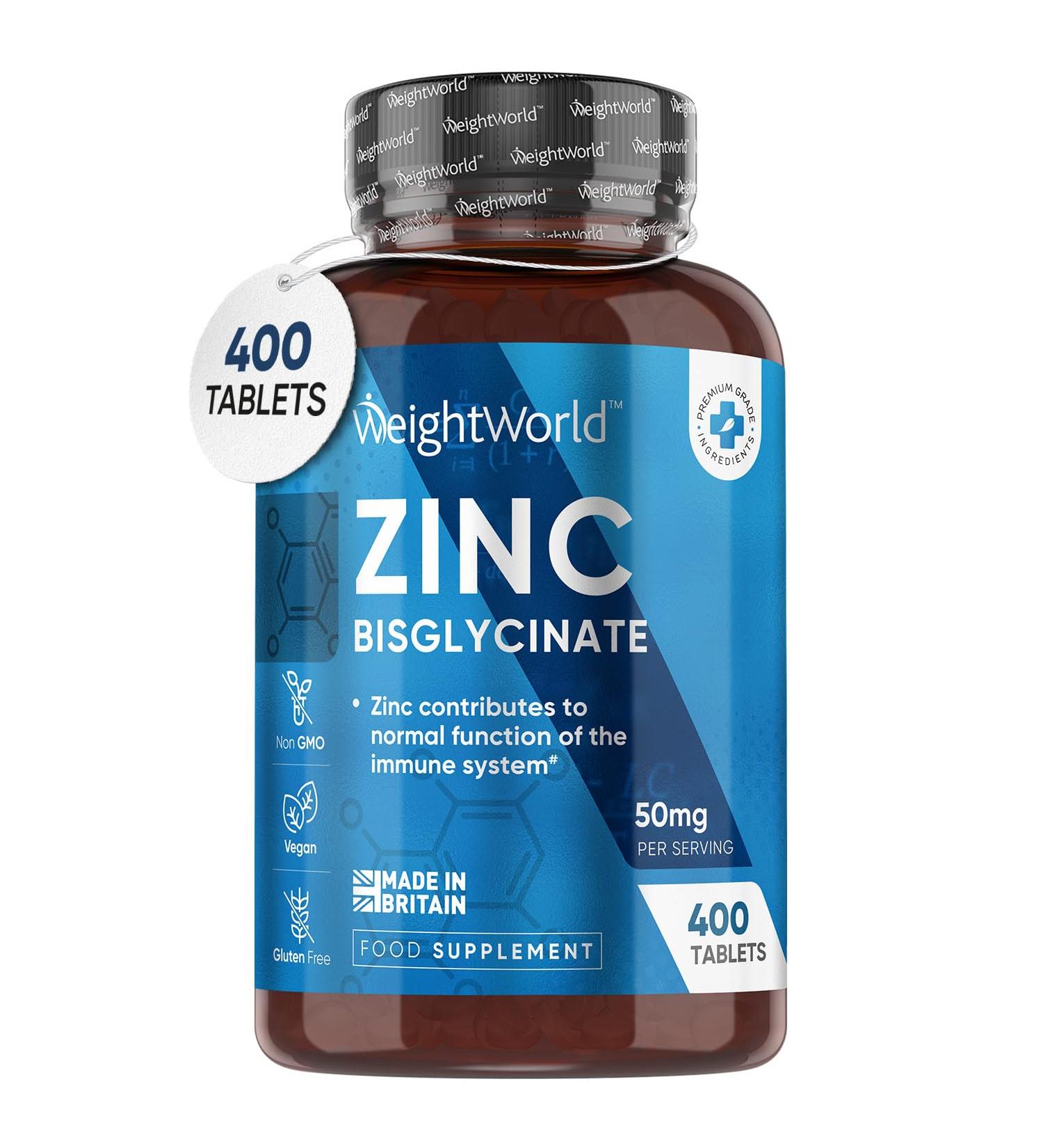High Strength Vegan Zinc Bisglycinate Tablets 50mg 400 Tablets | Immunity Support for Skin, Hair & Nails | 6+ Months Supply | High Absorption Zinc Supplements for Men & Women - Buy Online on GoSupps.com