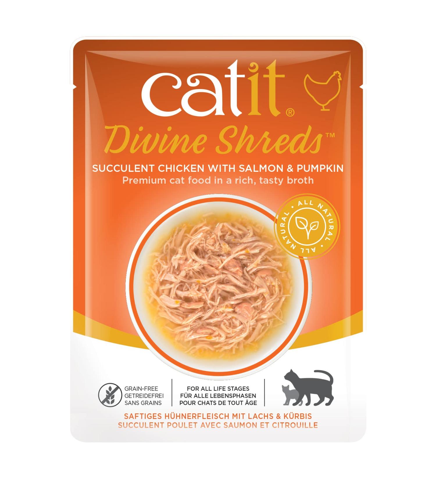 Catit Divine Shreds Wet Cat Food Toppers Chicken with Salmon & Pumpkin 75 g Pack of 18 Retail Units - Buy Online on GoSupps.com