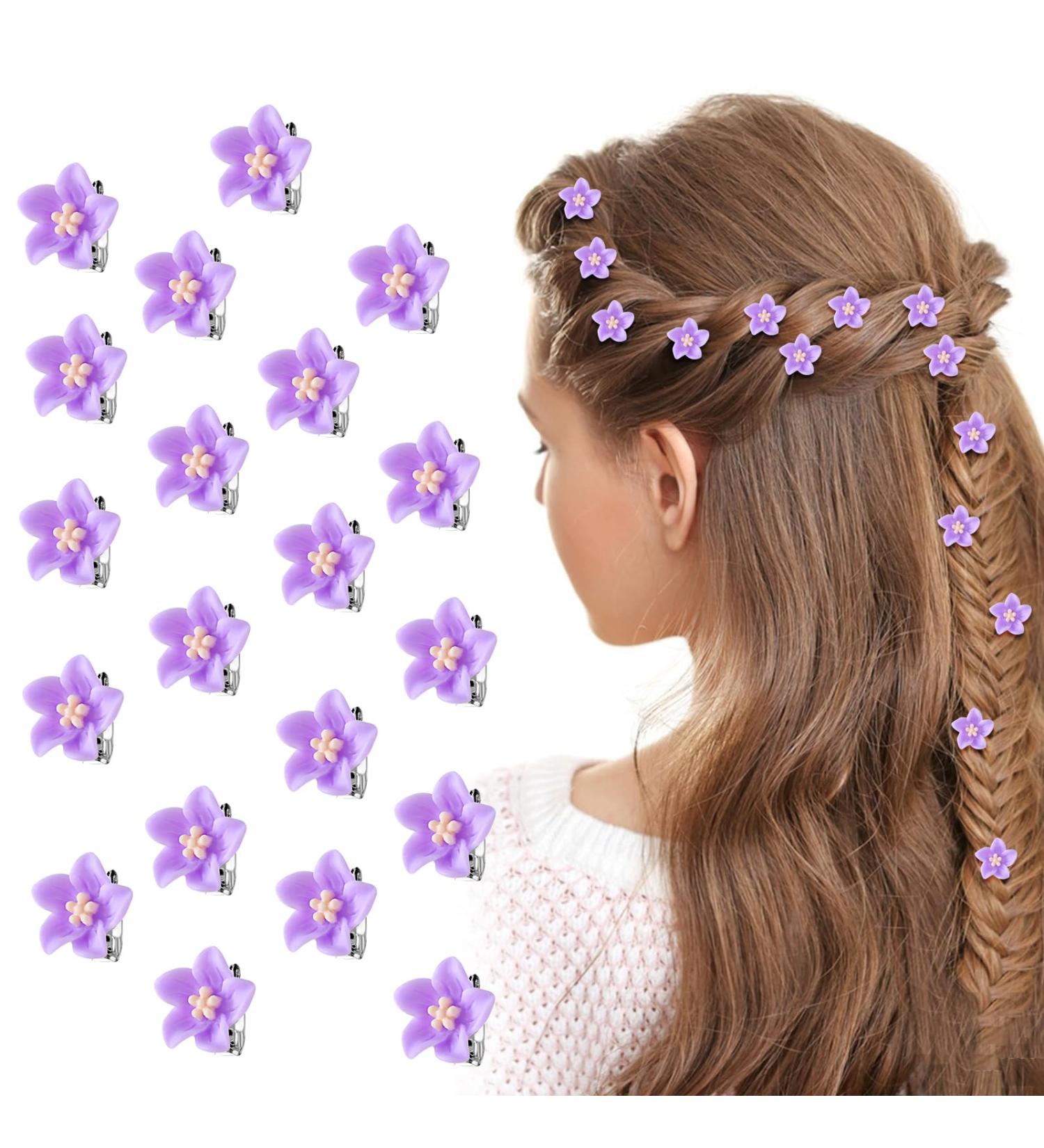 AndiBro Mini Lilies Hair Clip Set - 20 Cute Purple Decorative Short Hairpins for Women & Girls | Fashionable Metal Hair Jewelry & Gifts - Buy Online on GoSupps.com