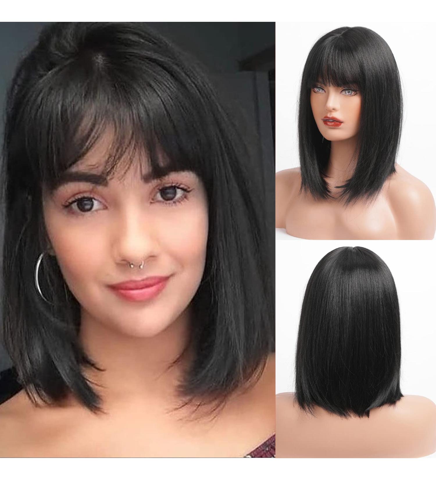 HAIRCUBE Straight Wigs for Women Synthetic Hair Wig with Fringe Natural Black