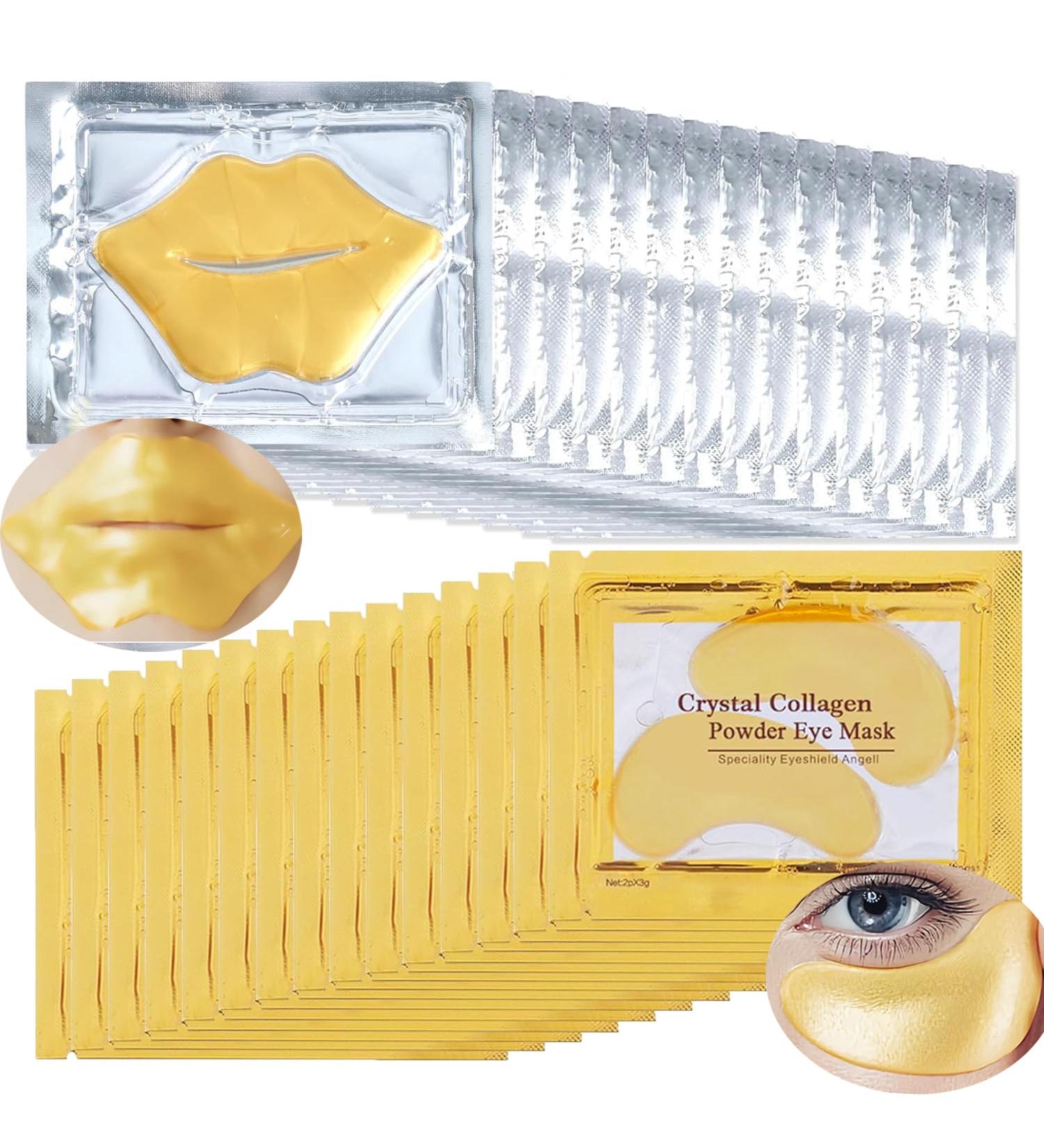 30 Pairs Lip & Eye Masks - 24K Collagen Crystal Under Eye Patches for Dark Circles Puffiness & Fine Lines - Moisturizing Skincare for Women & Men - Buy Online on GoSupps.com