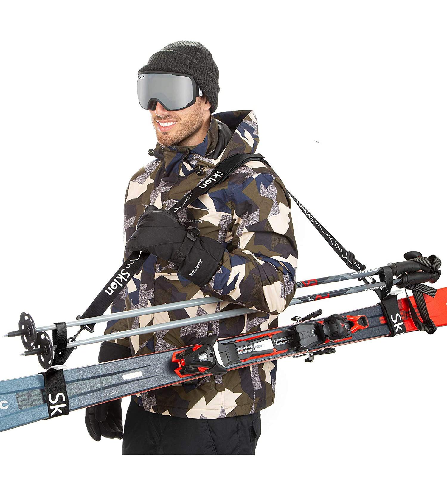 Sklon Ski Strap and Pole Carrier | Easy Transport for Ski Gear | Cushioned Shoulder Sling | Ideal for Families - Men, Women, Kids | Black - Buy Online on GoSupps.com