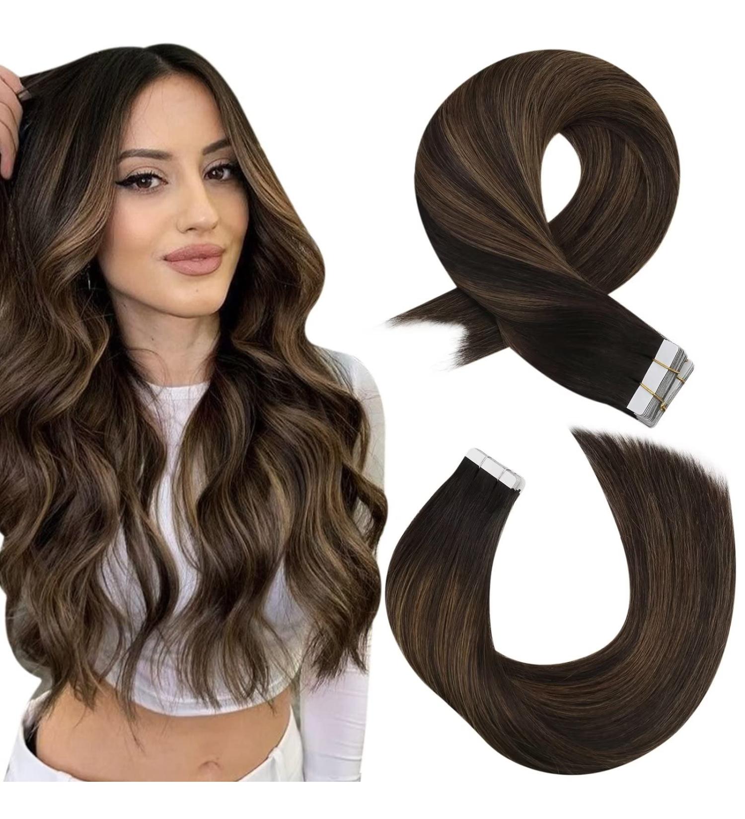 Moresoo Balayage Tape in Hair Extensions - Darkest Brown to Chestnut Brown Ombre - 20 Inch, 20 Pieces/50g - Buy Online on GoSupps.com