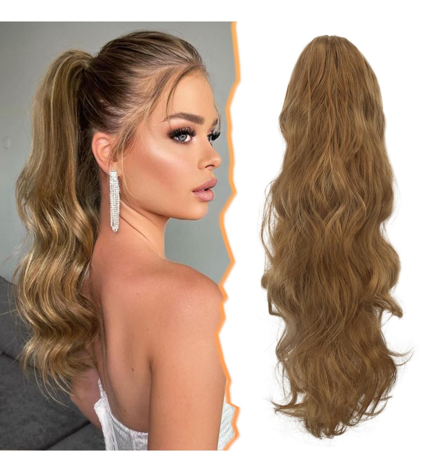 BARSDAR Long Wavy Curly Ponytail Extension 20 Golden Brown Mix Blonde - Clip-in Synthetic Hairpiece for Women - Buy Online on GoSupps.com