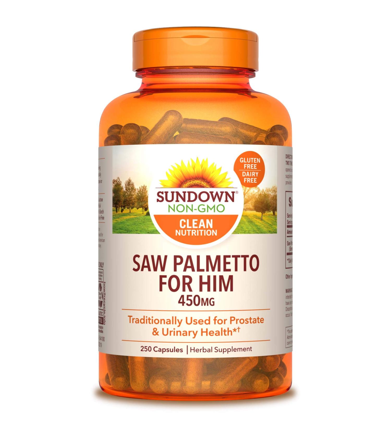 Sundown Naturals Saw Palmetto 450 mg - 250 Whole Herb Capsules for Menâ€™s Health - Buy Online on GoSupps.com