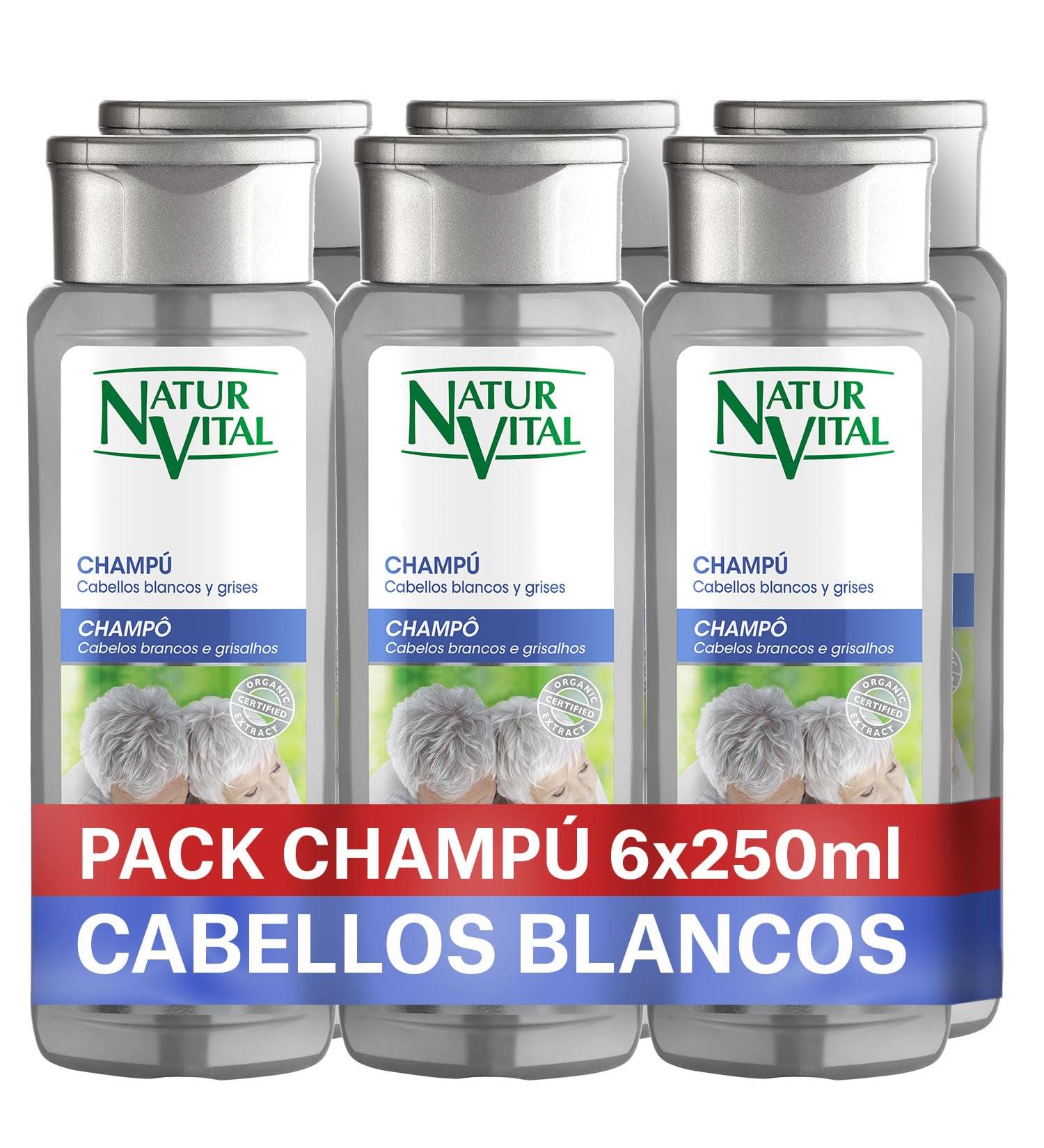  NaturVital NaturVital Set of 6 Silver Shampoos Paraben-Free Natural for White and Grey Hair Mattifying Platinum Grey Hair Blue Pigment for Men and Women 6 x 250 ml - Buy Online on GoSupps.com