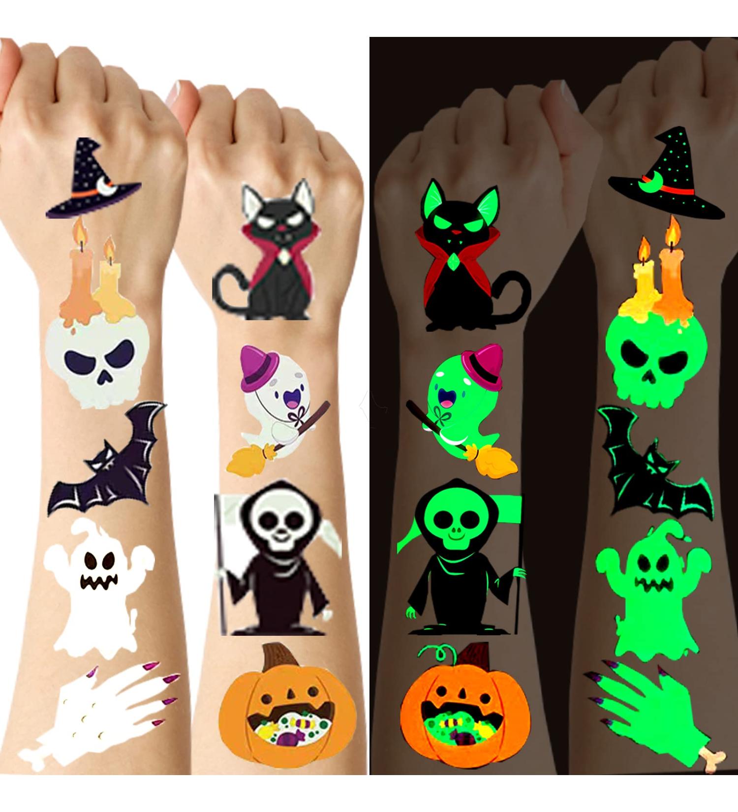 120 Styles Luminous Temporary Tattoos for Kids Party Supplies - Glow in the Dark Decorations & Birthday Favors - 20 Sheets Total with Halloween Stickers - Buy Online on GoSupps.com