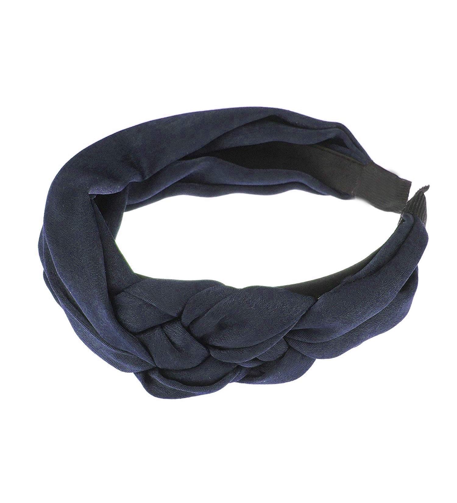 Pretty Satin Chiffon Side Triple Knotted Braid Draped Headband Alice Band (Navy)