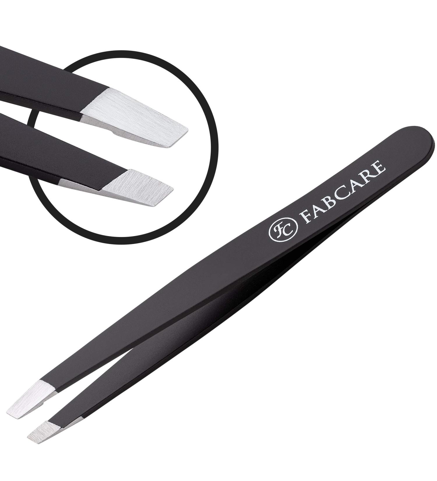 Plucking Fabcare Eyebrow Tweezers with Anti-Slide Coating | Professional Gimmick Tweezers & Etui for Precision Grooming - Buy Online on GoSupps.com