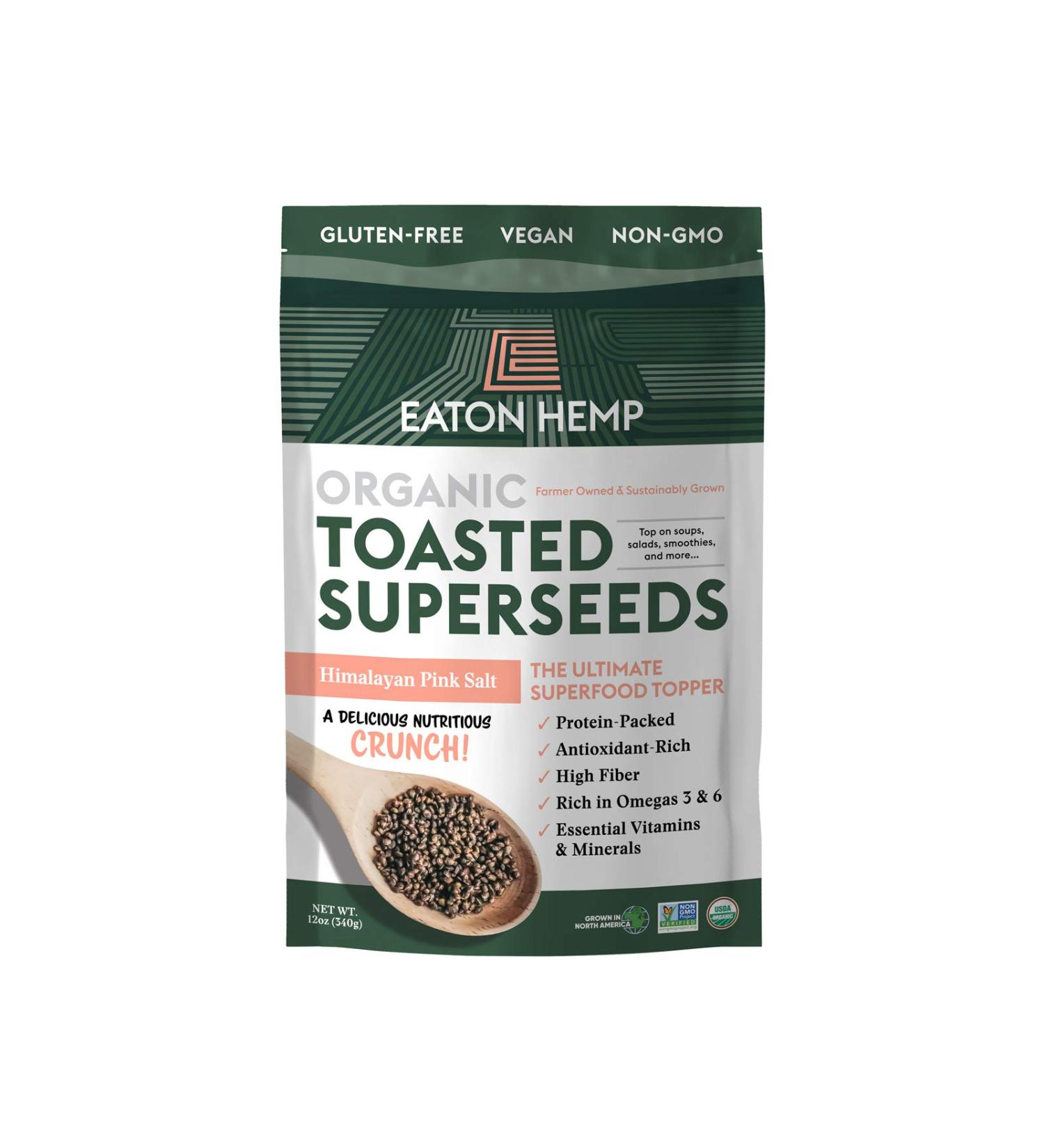 Eaton Hemp Pink Himalayan Sea Salt Toasted Super Seeds 12oz - Organic, High Fiber Plant-based Protein Snack with Natural Spices - Non-GMO, Gluten-free, Keto Friendly - Buy Online on GoSupps.com