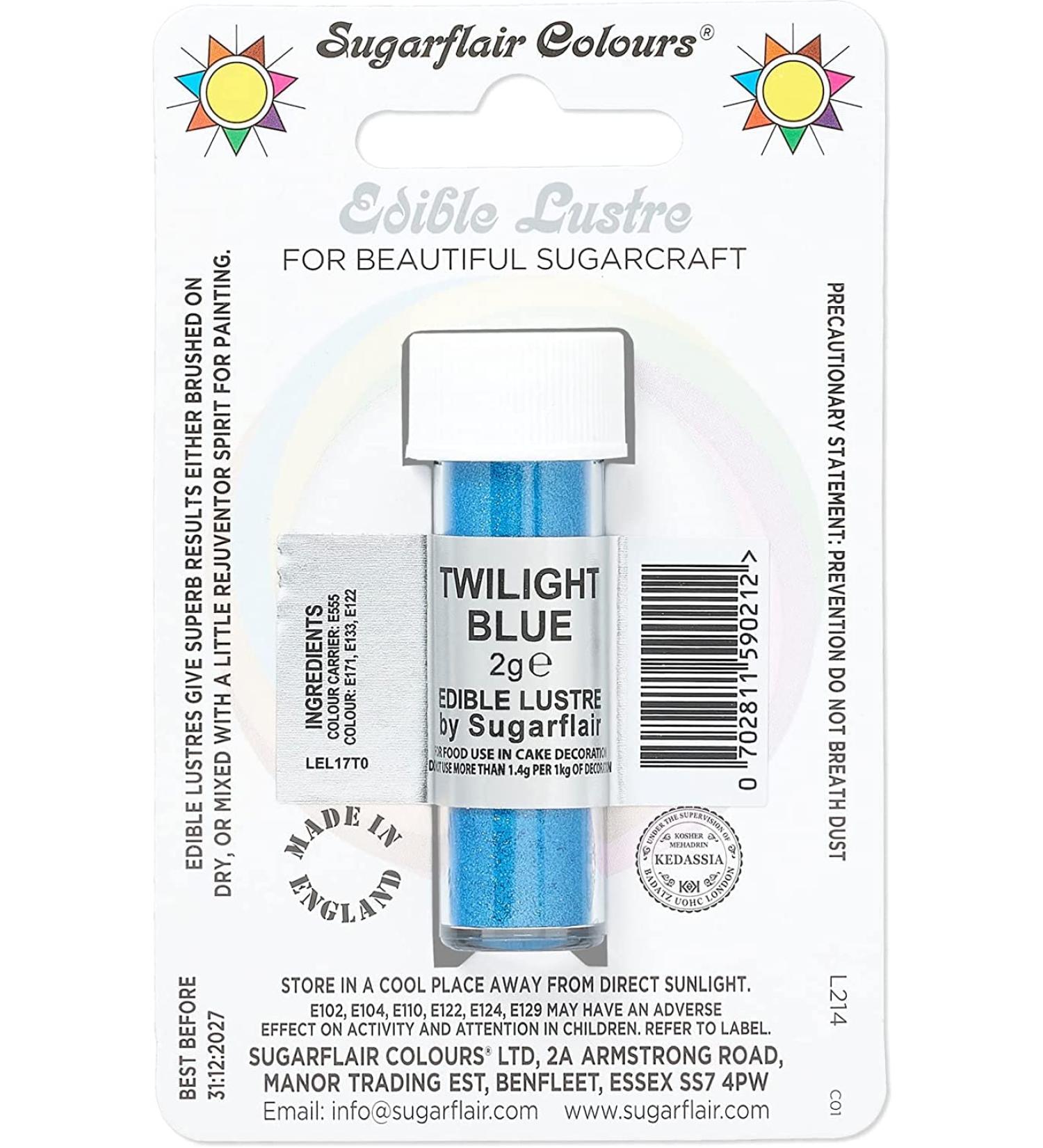 ugarflair Twilight Blue Edible Lustre Dust Add a Lustrous Shine to Cakes or Decorations. Brush On or Add Rejuvenator to Create Eye-Catching Edible Paint Gives Shine to Your Bakes - 2g