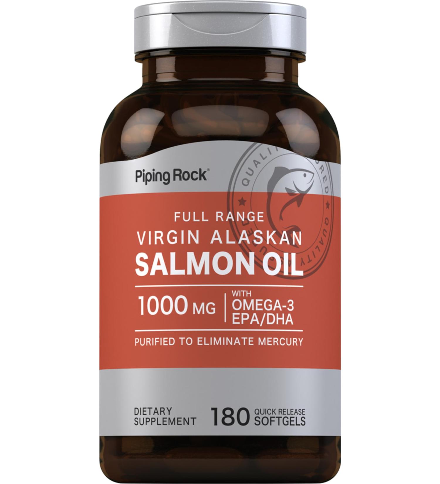 Piping Rock Wild Alaskan Salmon Fish Oil | 1000mg | 180 Softgels | Supplements for Humans | Omega-3 EPA and DHA | Non-GMO and Gluten Free - Buy Online on GoSupps.com