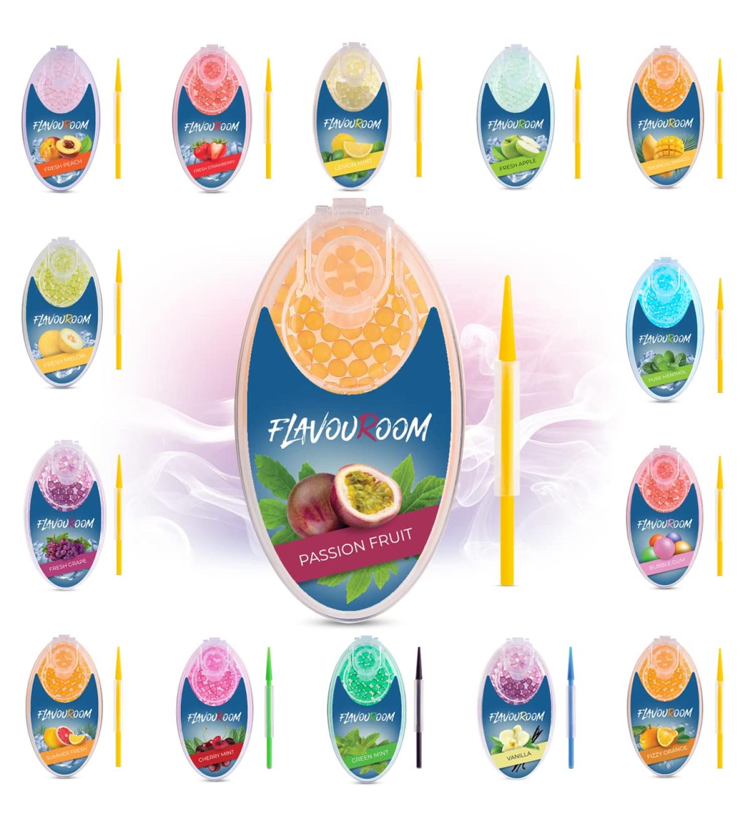 Flavoroom Premium Capsules 100 Set | DIY Passion Fruit Aroma Filter | Unforgettable Flavor with Storage Box - Buy Online on GoSupps.com