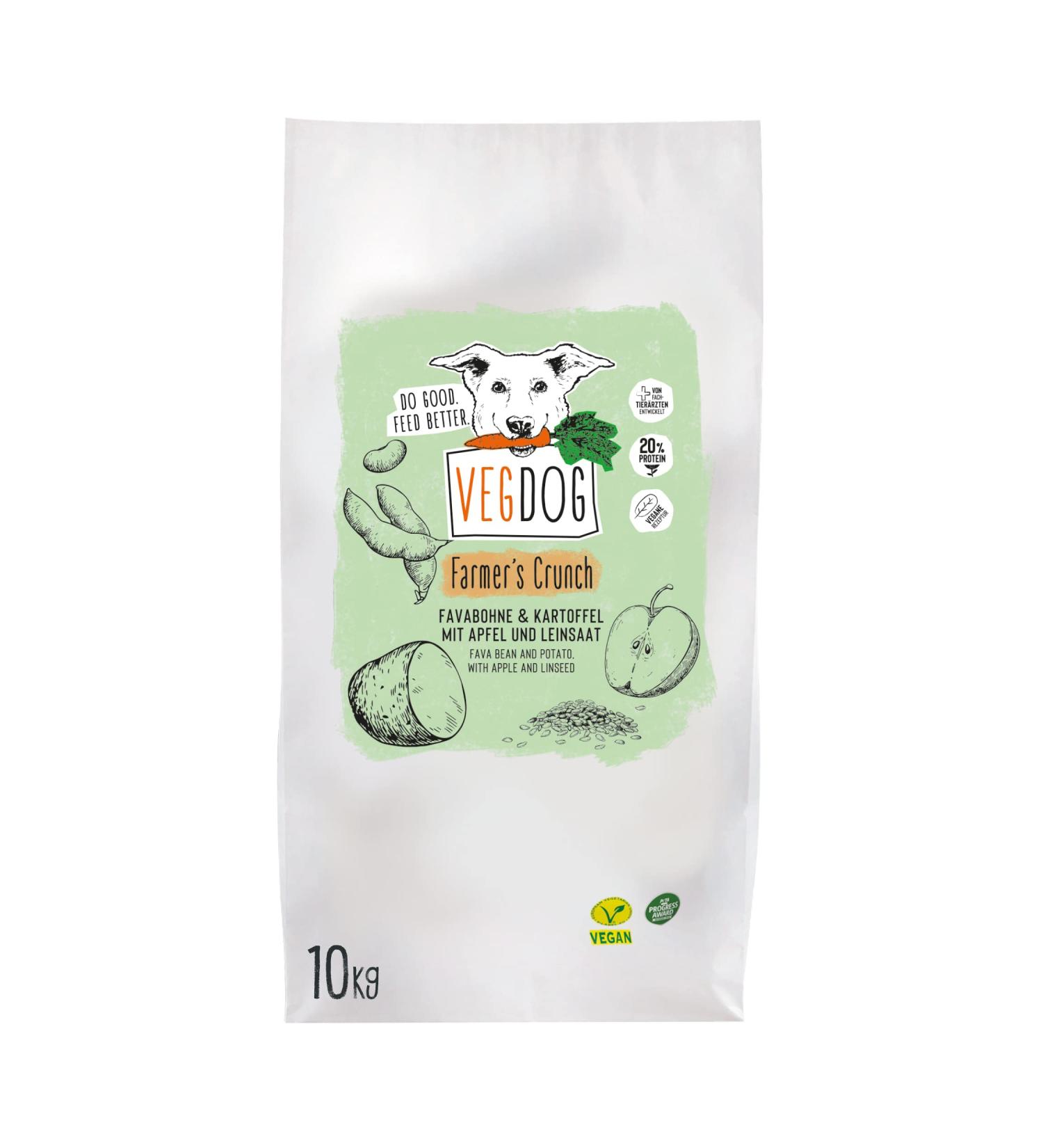 VEGDOG Farmer's Crunch Vegan dry food for adult dogs with potato and fawa beans complete grain-free food for allergy sufferers with alternative source of - Buy Online on GoSupps.com
