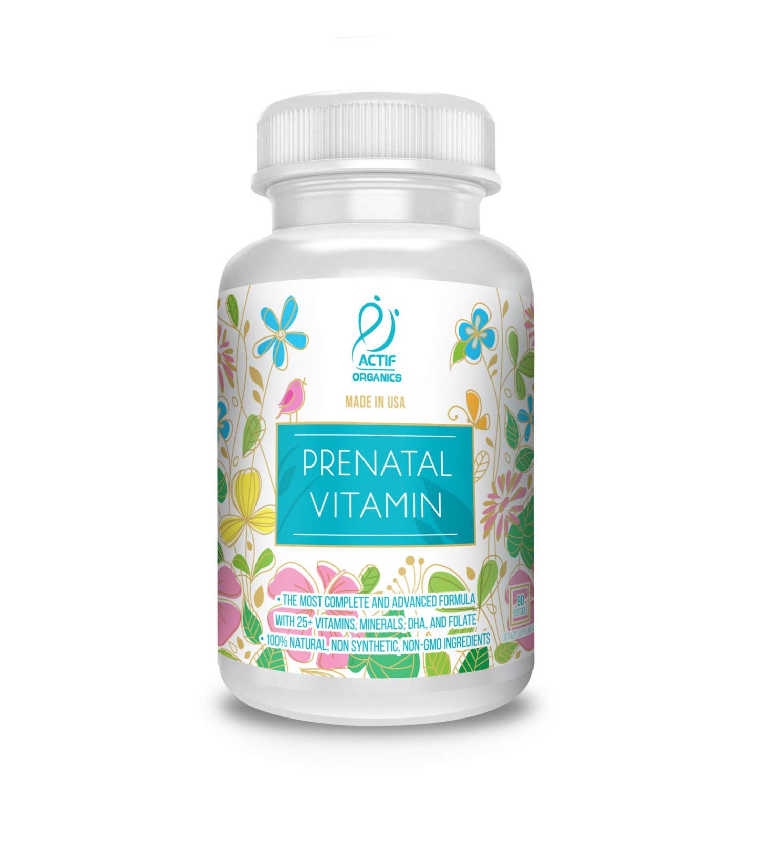 Actif Organic Prenatal Vitamin | 25+ Organic Vitamins | DHA, EPA, Omega 3 | Non-GMO | 90 Count - Buy Online on GoSupps.com