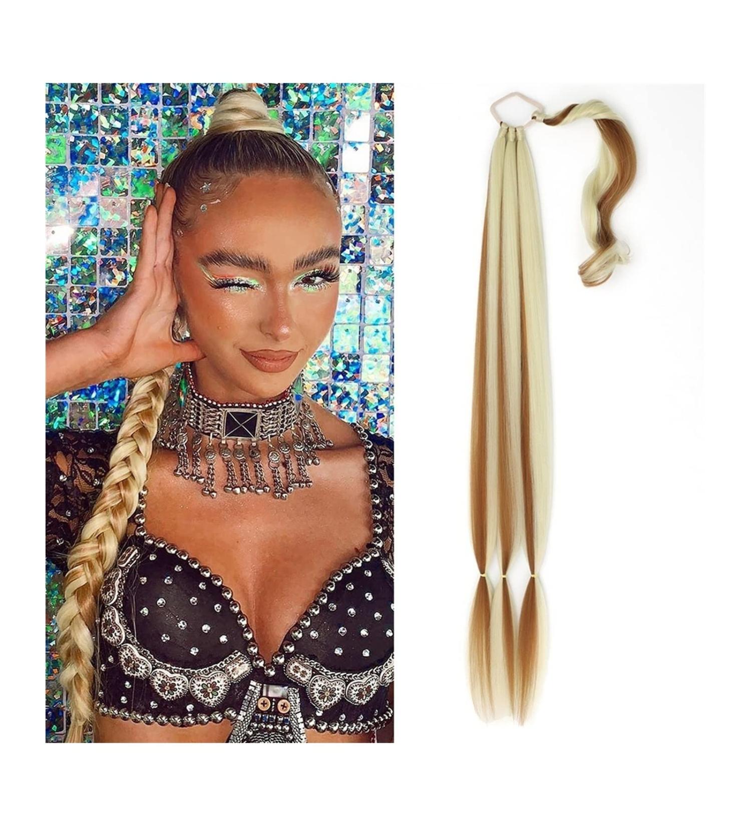 Hair Extensions 26/34 Inch Long Braided Ponytail Lengthening Synthetic Ponytail Headband Harness Wig Piece Bun for Women's Daily Use Hair Pieces For Women (Color : Blonde with brown Size : 26inches 26inches Blonde with brown - Buy Online on GoSupps.com