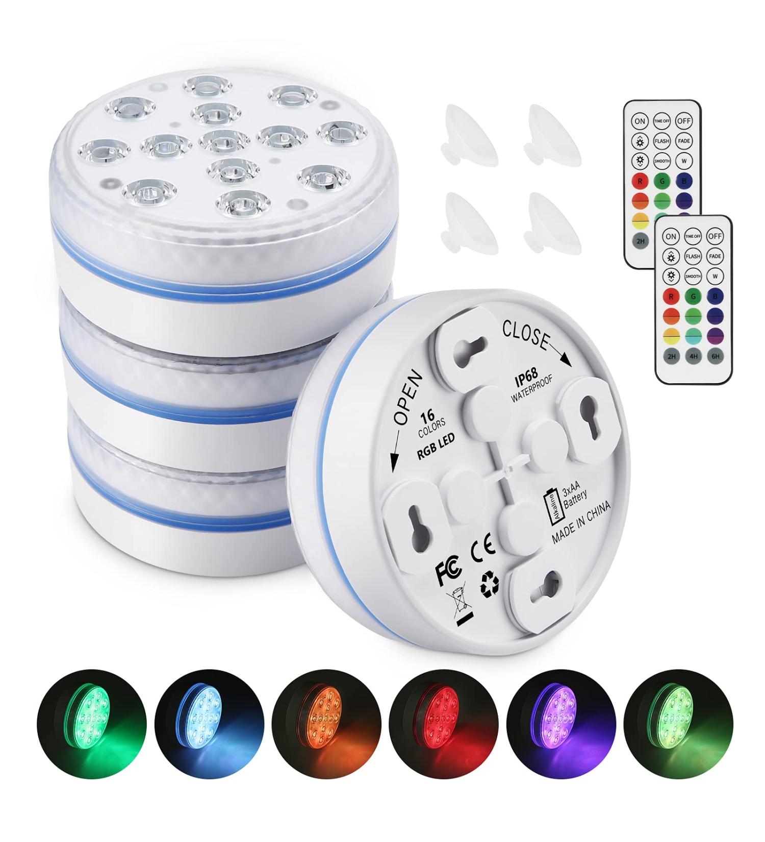 Moxled Underwater Lights - 13 LED RGB Pool Lights with Remote Control | Waterproof Magnetic Decor for Pool Fountain Pond Aquarium & Parties - 4 Pack - Buy Online on GoSupps.com