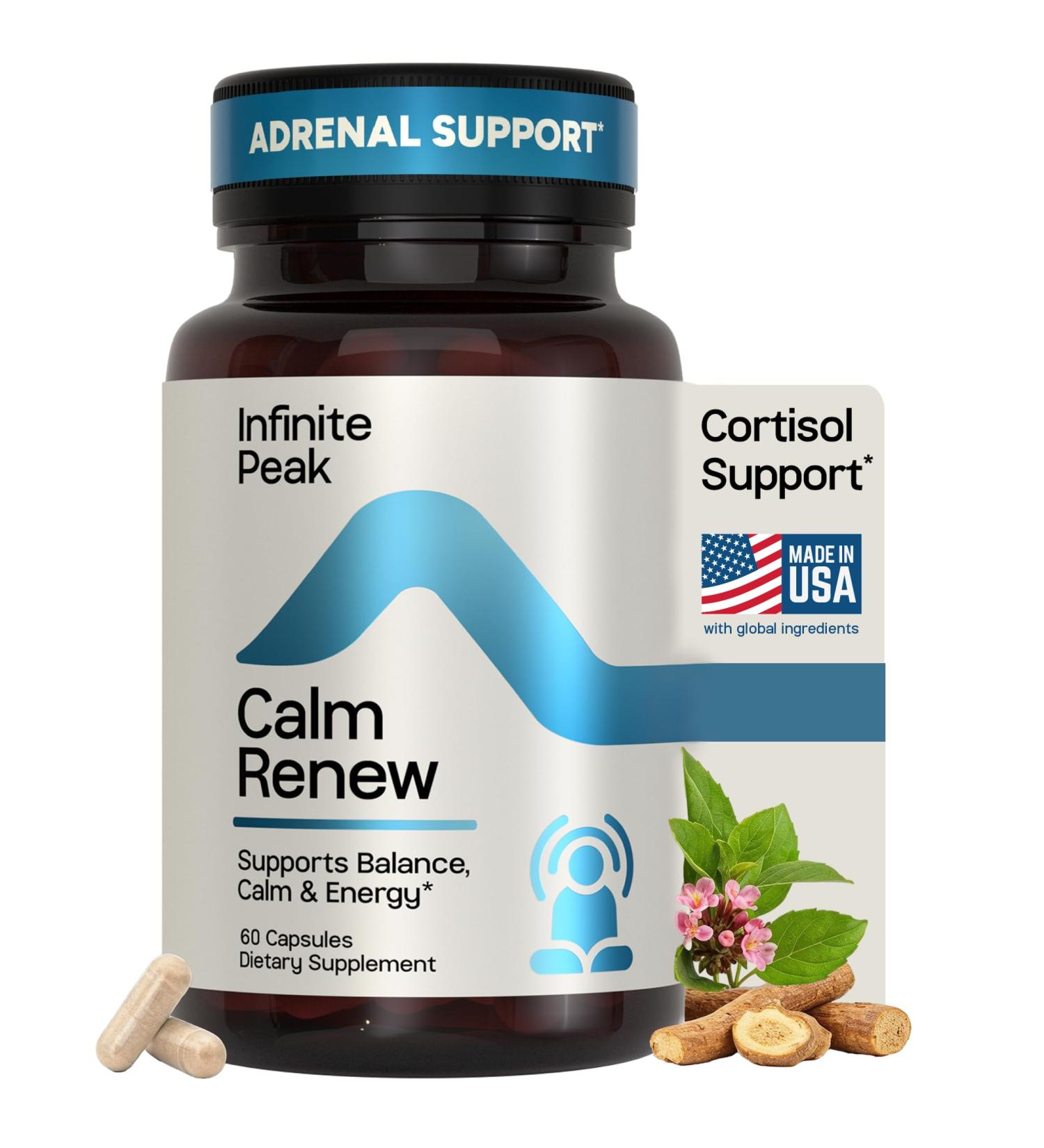INFINITE PEAK Cortisol & Adrenal Support for Women | Stress Support with Ashwagandha Rhodiola & Holy Basil | Helps Emotional Balance & Calm Manage Daily Stress | Non-GMO 60 Capsules - Buy Online on GoSupps.com