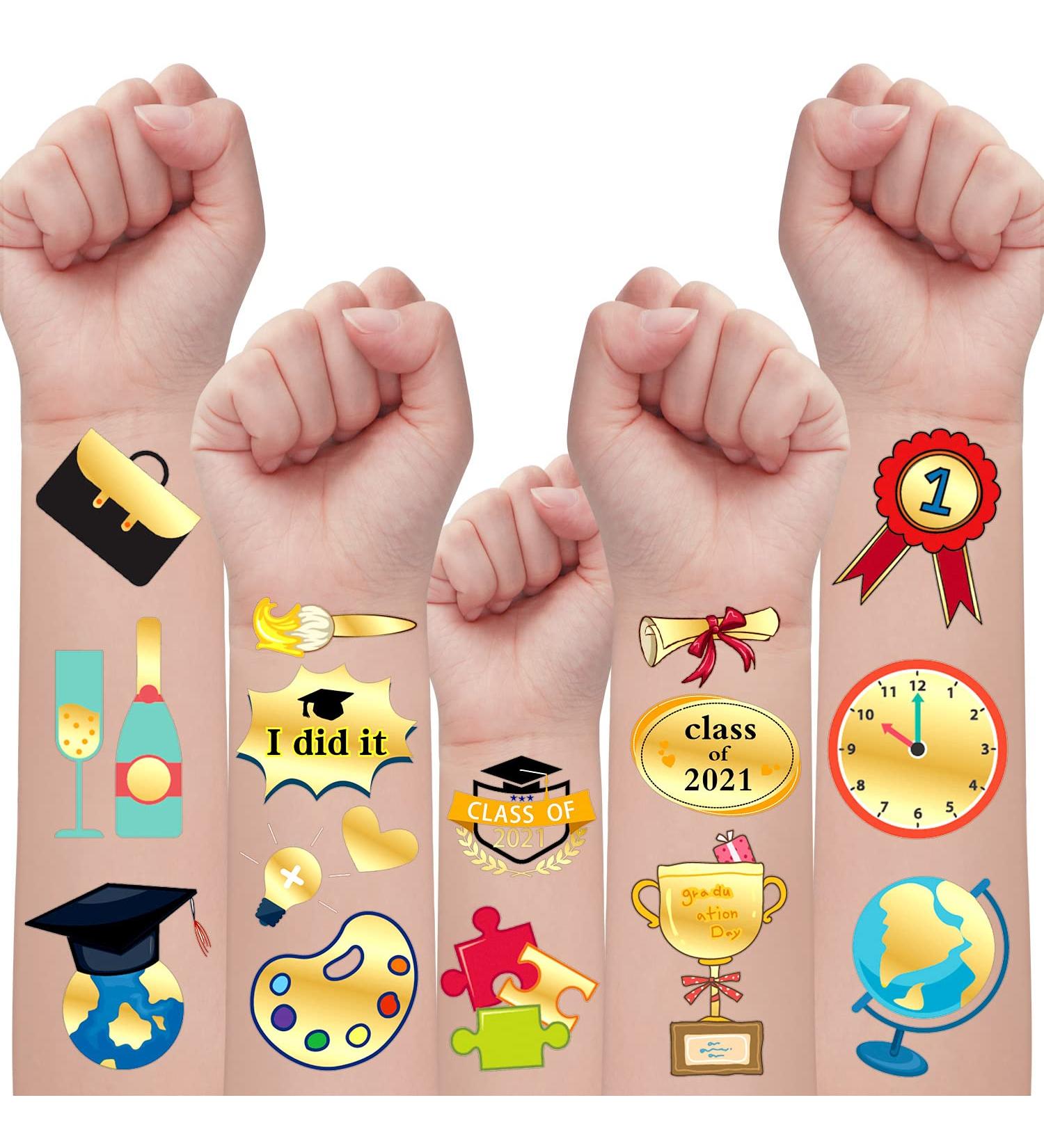 60 PCS Metallic Glitter Graduation Temporary Tattoos - Boys & Girls Party Supplies - Graduation Stickers - Congratulatory Decoration Gift - 5 Sheets - Buy Online on GoSupps.com