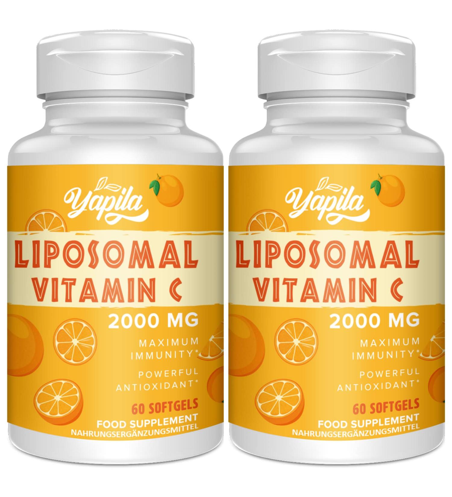 Liposomal Vitamin C Capsules 2000mg - Maximum Absorption High-Dose Antioxidant Supplement Soy-Free & Non-GMO (60 Pieces 2-Pack) - Buy Online on GoSupps.com