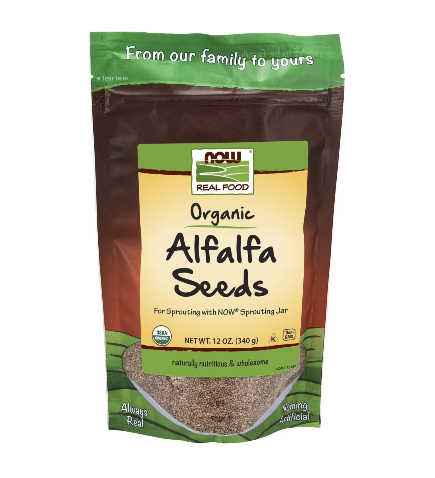 NOW Foods  Organic Alfalfa Seeds For Sprouting  Grown in the USA  Certified Non-GMO  12-Ounce (Packaging May Vary) - Buy Online on GoSupps.com
