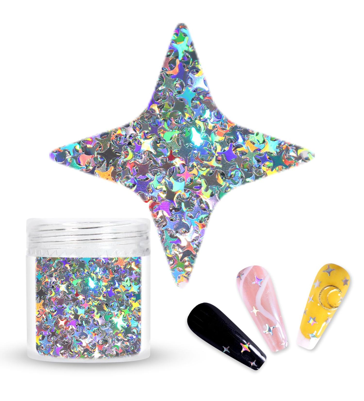 Laza Stars Glitter Confetti - Holographic Micro Star Nail Sequins for DIY Crafts & Nail Art - 10g Jar of Shiny Laser Silver Decorative Paillets - Buy Online on GoSupps.com