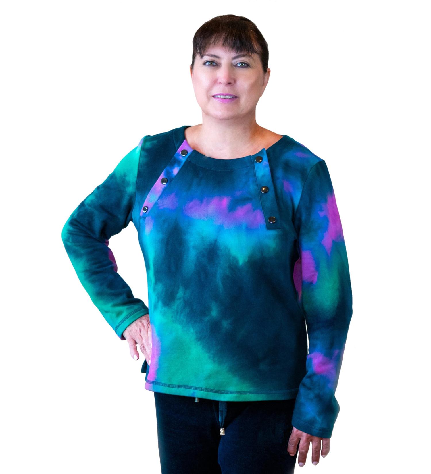 Long Sleeve Chemo Shirt for Women | Easy Chest Port Access | Perfect Gift - Teal Tie-Dye Small - Buy Online on GoSupps.com