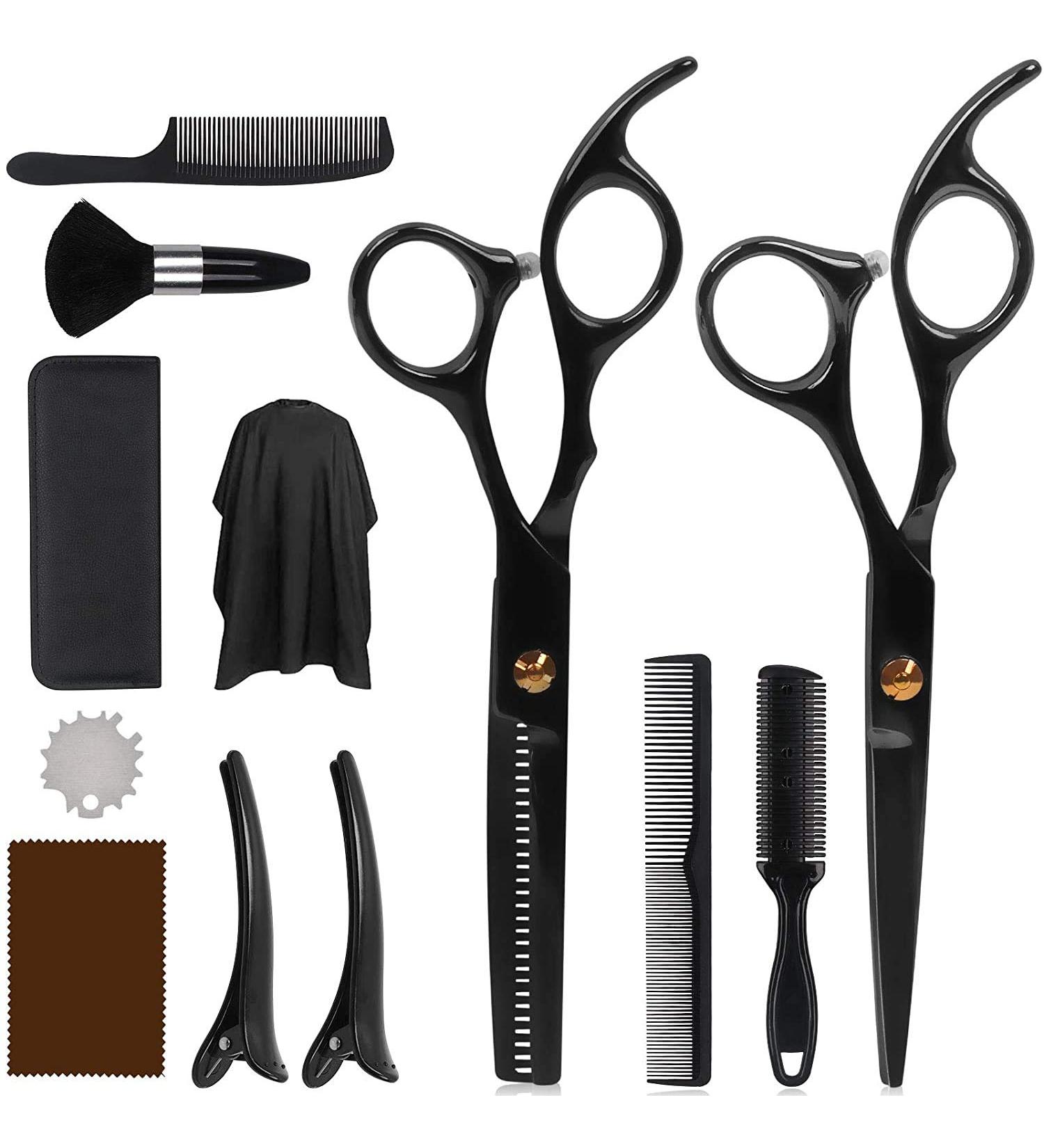 DigHealth Hair Cutting Scissors Set - 12 Pcs Professional Hairdressing Shears Kit with Thinning/Texturing Scissors, Cape, Comb, and Clips - Barber Haircut Scissor Kit for Men Women Kids - Buy Online on GoSupps.com