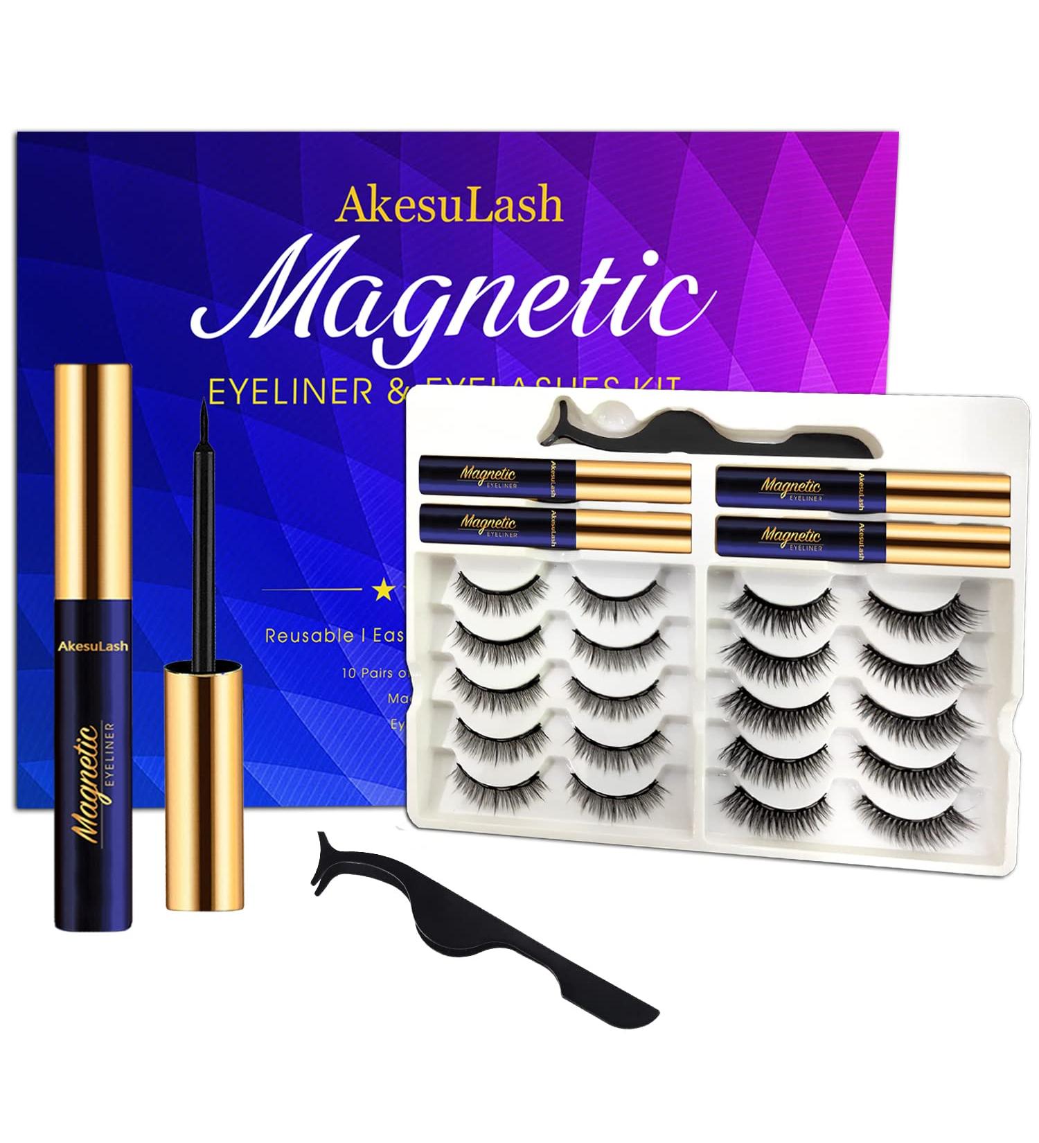 Buy Magnetic Eyelashes 10 Pairs - Natural Look with Eyeliner Kit & Applicator - Reusable Fake Lashes for Effortless Beauty | International Shipping - Buy Online on GoSupps.com