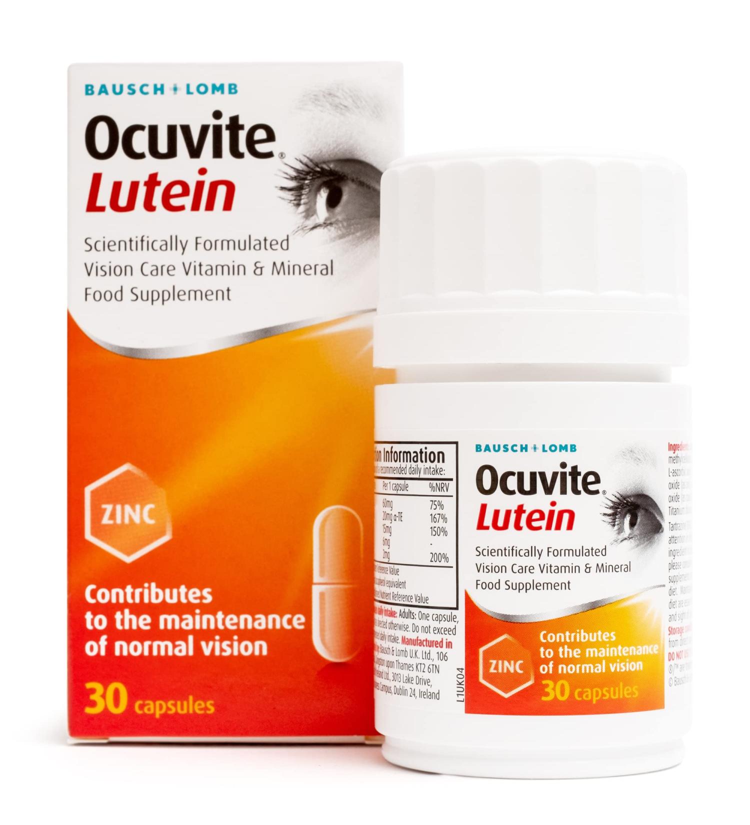 Ocuvite Lutein Supplement by Bausch + Lomb | Lutein with Zinc, Copper, Vitamin C & E | 30 Count Capsules - Buy Online on GoSupps.com