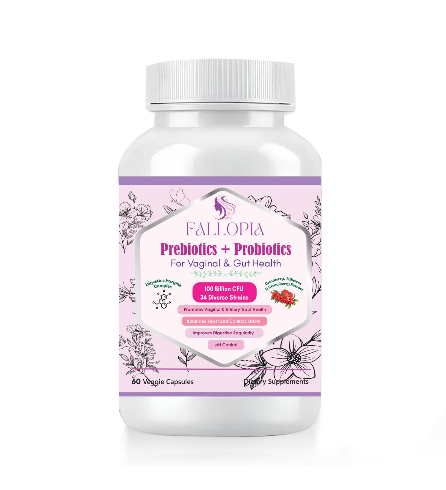 Fallopia Probiotics for Women with Prebiotic Cranberry d Mannose Digestive Enzymes & Hibiscus 34 Strains 100 Billion CFU Feminine Care Supplement for Vaginal Gut Urinary Health and pH Balance Support - Buy Online on GoSupps.com
