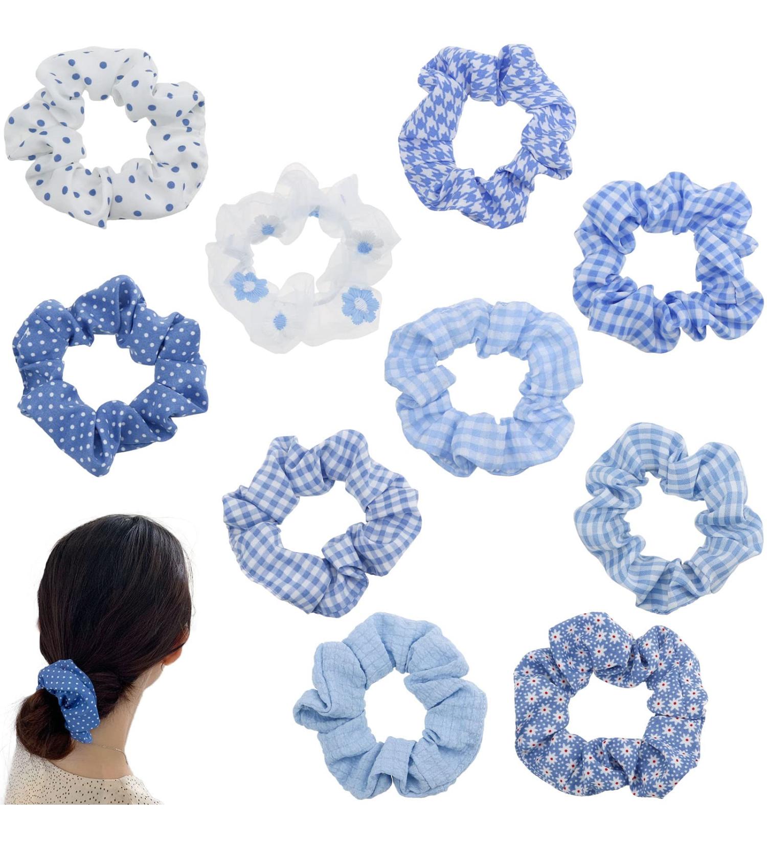 10 Piece Elastic Hair Ties - Soft Blue Scrunchies for Thick & Thin Hair - Elegant Spurless Horseshockers & Hair Jewelry - Buy Online on GoSupps.com