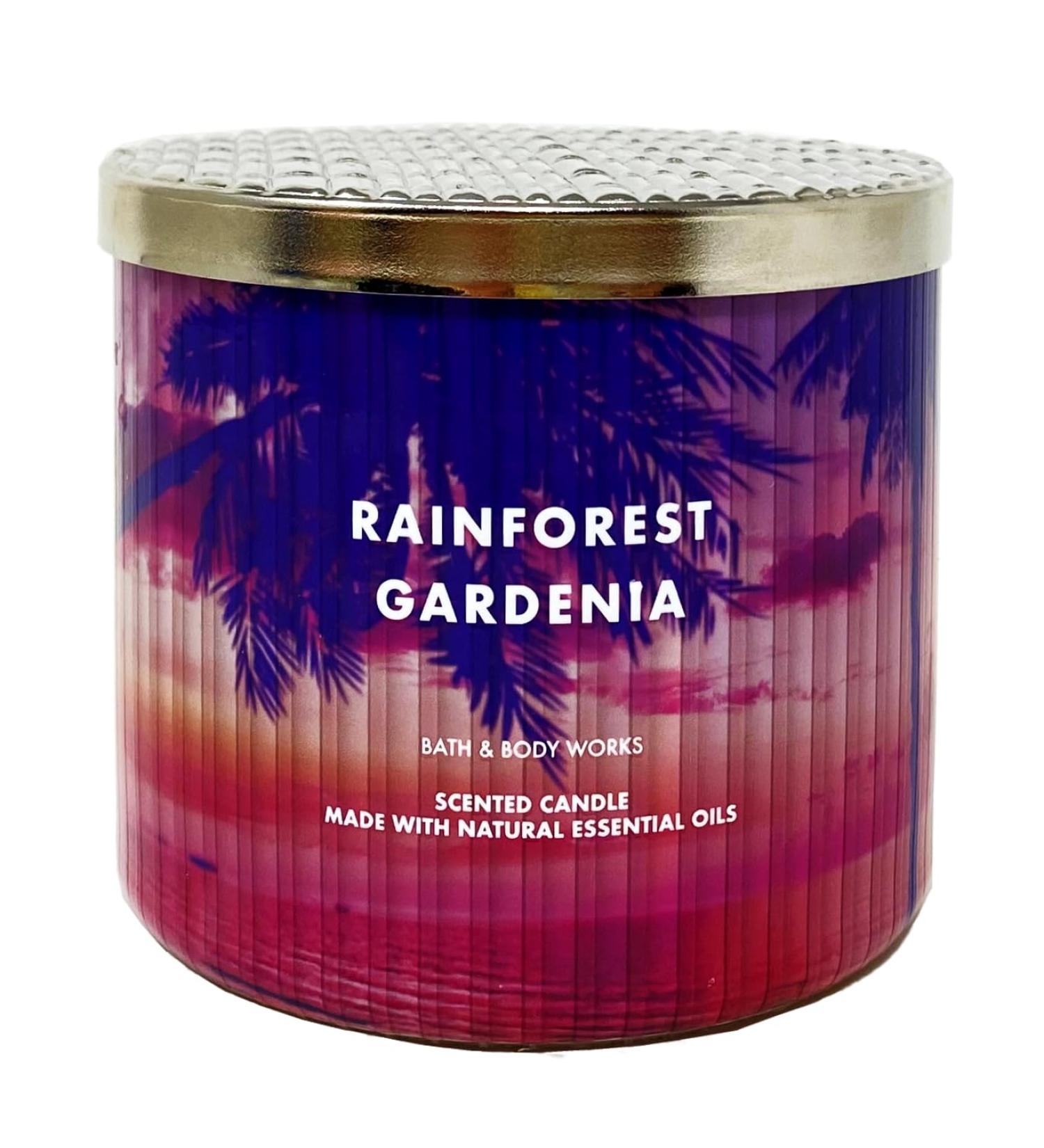 Bath and Body Work Rainforest Gardenia 3-Wick Scented Candle - 14.5 oz / 411 g Purple