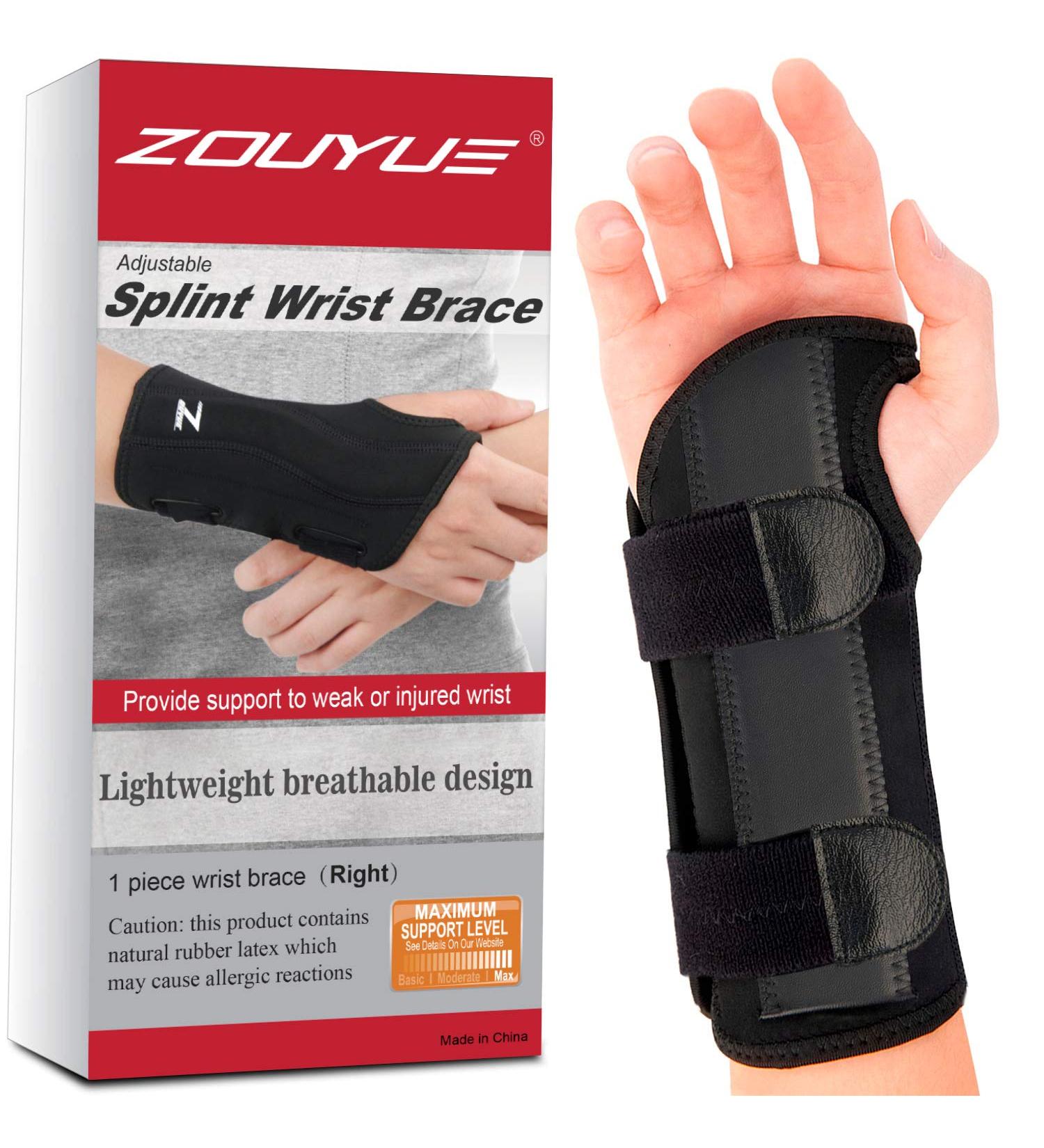 ZOUYUE Adjustable Carpal Tunnel Wrist Brace for Men Women - Right Hand ML | Night Sleep Splint for Pain Relief, Tendonitis, Sport Injuries - Buy Online on GoSupps.com