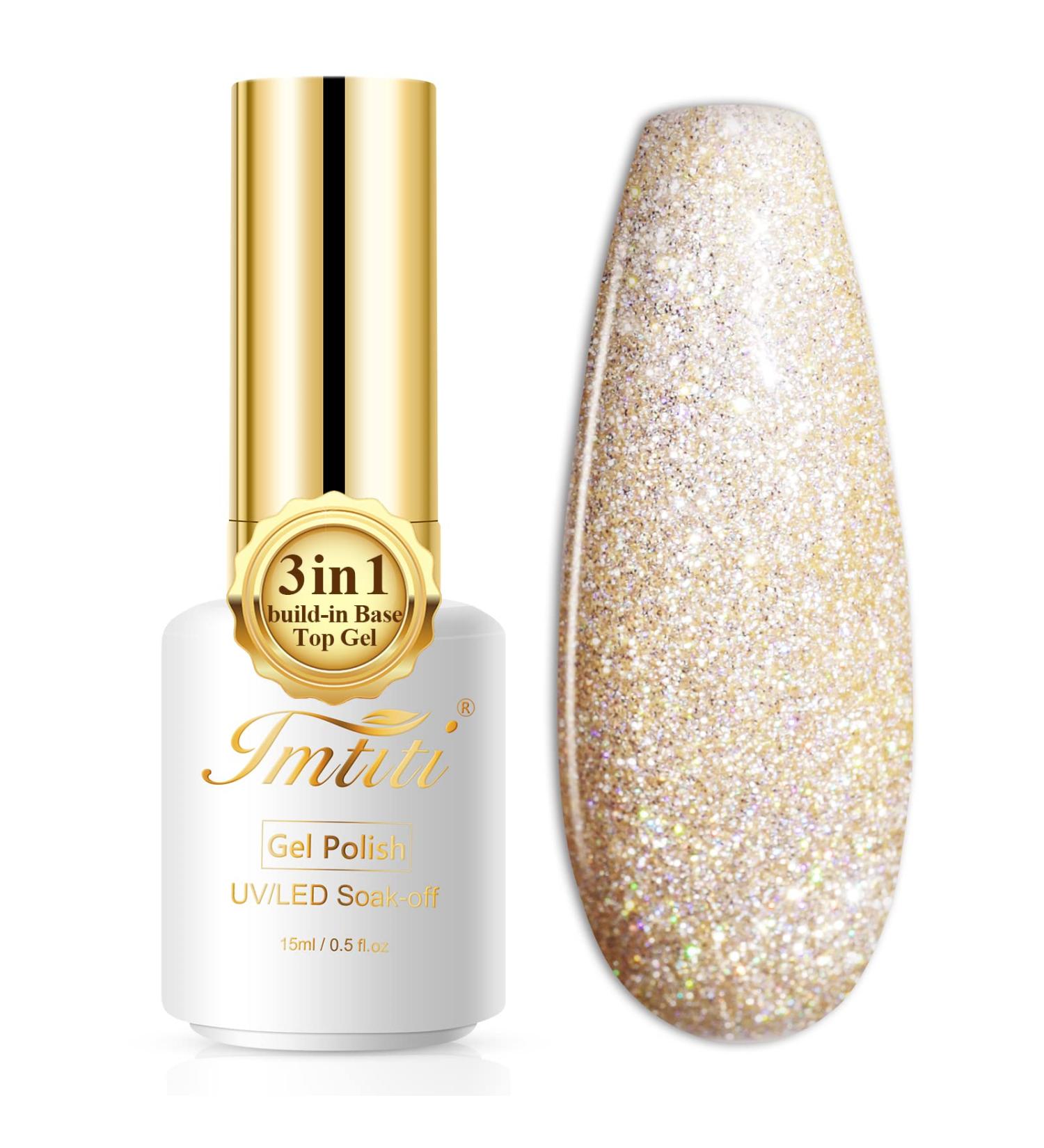 Imtiti Glitter Gel Nail Polish - 0.5 Fl Oz Champagne Gold 3-in-1 Kit for Salon-Quality Manicures - Buy Online on GoSupps.com