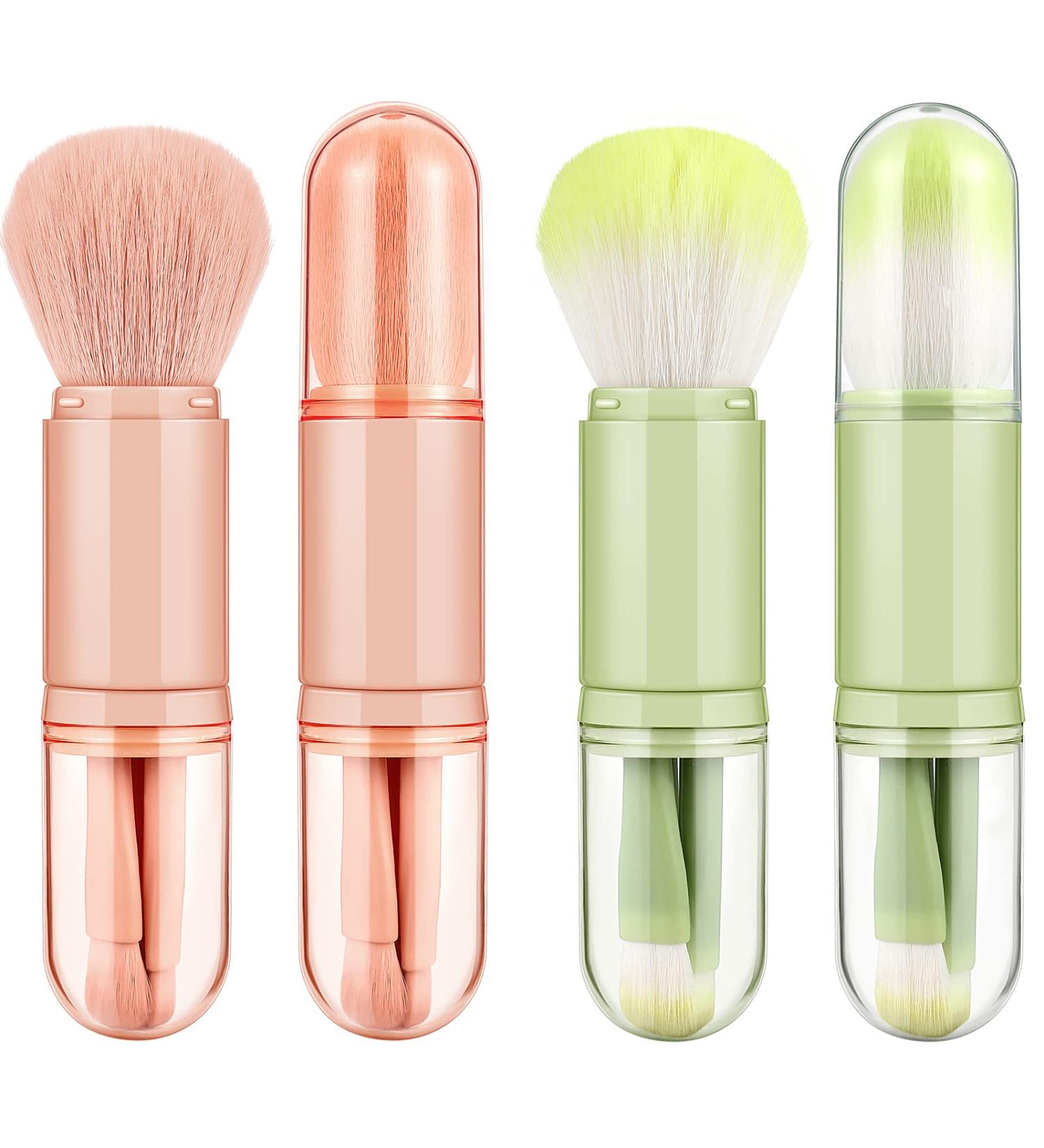 2 Sets Small Makeup Brush Set - Portable Travel Lip, Foundation, Blending, Powder & Mini Facial Cosmetic Brushes (Pink/Green) - Buy Online on GoSupps.com