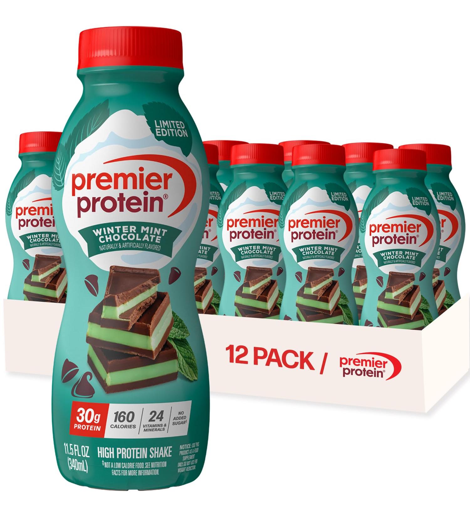 Premier Protein Shake, Limited Edition, Winter Mint Chocolate, 30g Protein, No Added Sugar, 24 Vitamins & Minerals to Support Immune Health, 11.5 fl oz, 12 Pack - Buy Online on GoSupps.com
