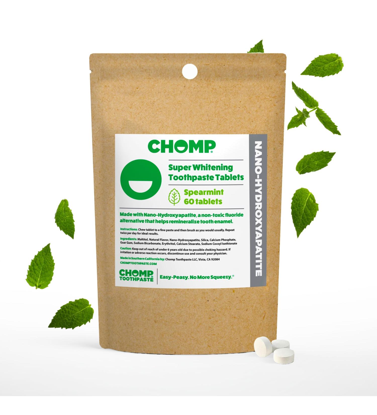 Chomp Super Whitening Spearmint Toothpaste Tablets with Nano Hydroxyapatite Refill - Buy Online on GoSupps.com
