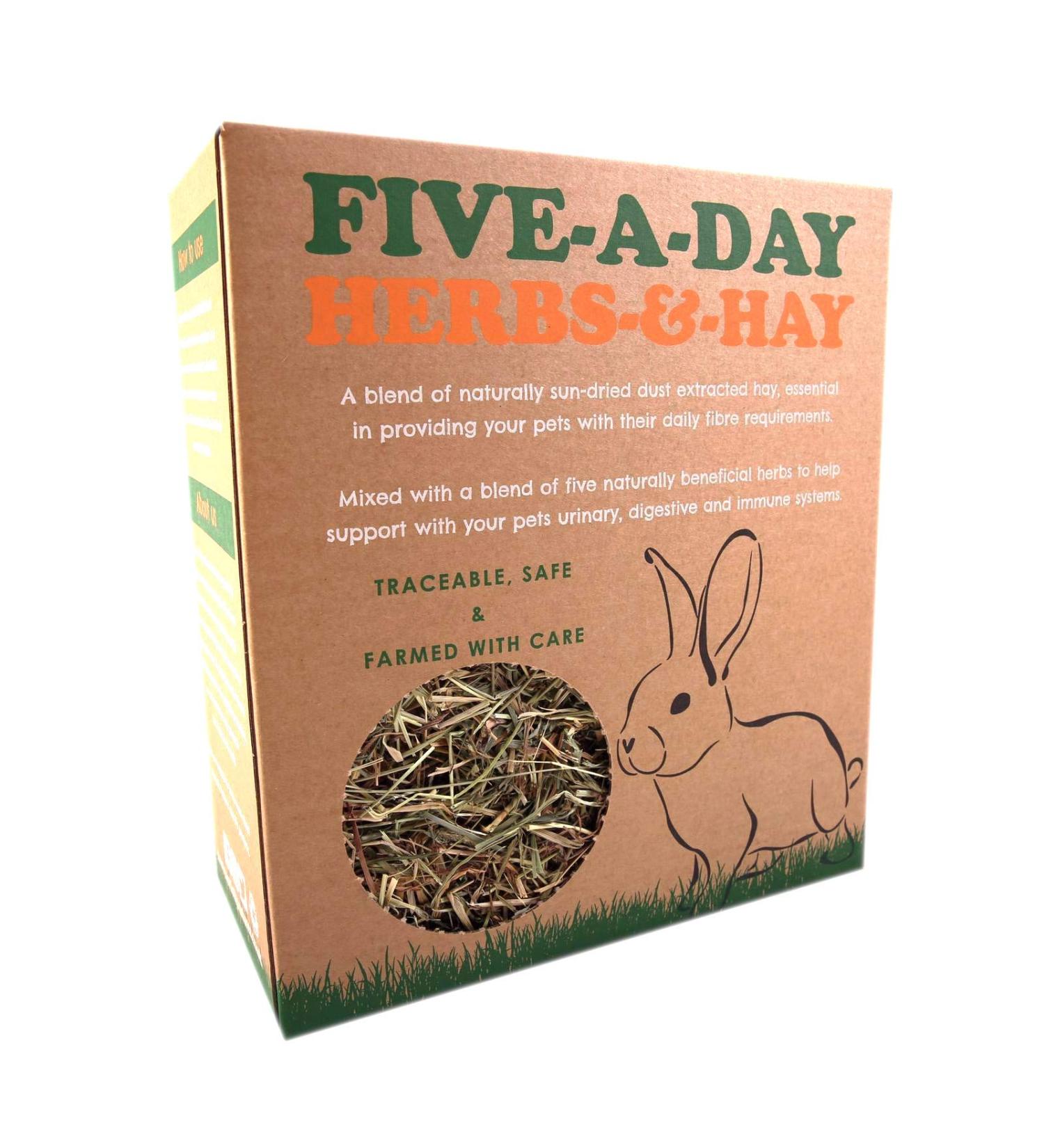 Norfolk Pastures Five a Day Herbs & Hay 5 x 500g For Rabbits & Small Animals A Blend of Naturally Sun-Dried Dust Extracted Hay Mixed with Five Naturally Beneficial Herbs - Buy Online on GoSupps.com
