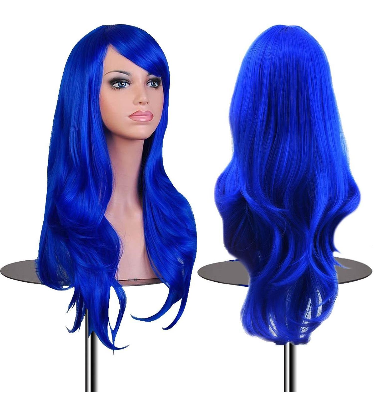 Shop EMAXDesign 70cm Dark Blue Cosplay Wig for Women - High Quality Curly Heat Resistant with Free Wig Caps & Comb - Buy Online on GoSupps.com