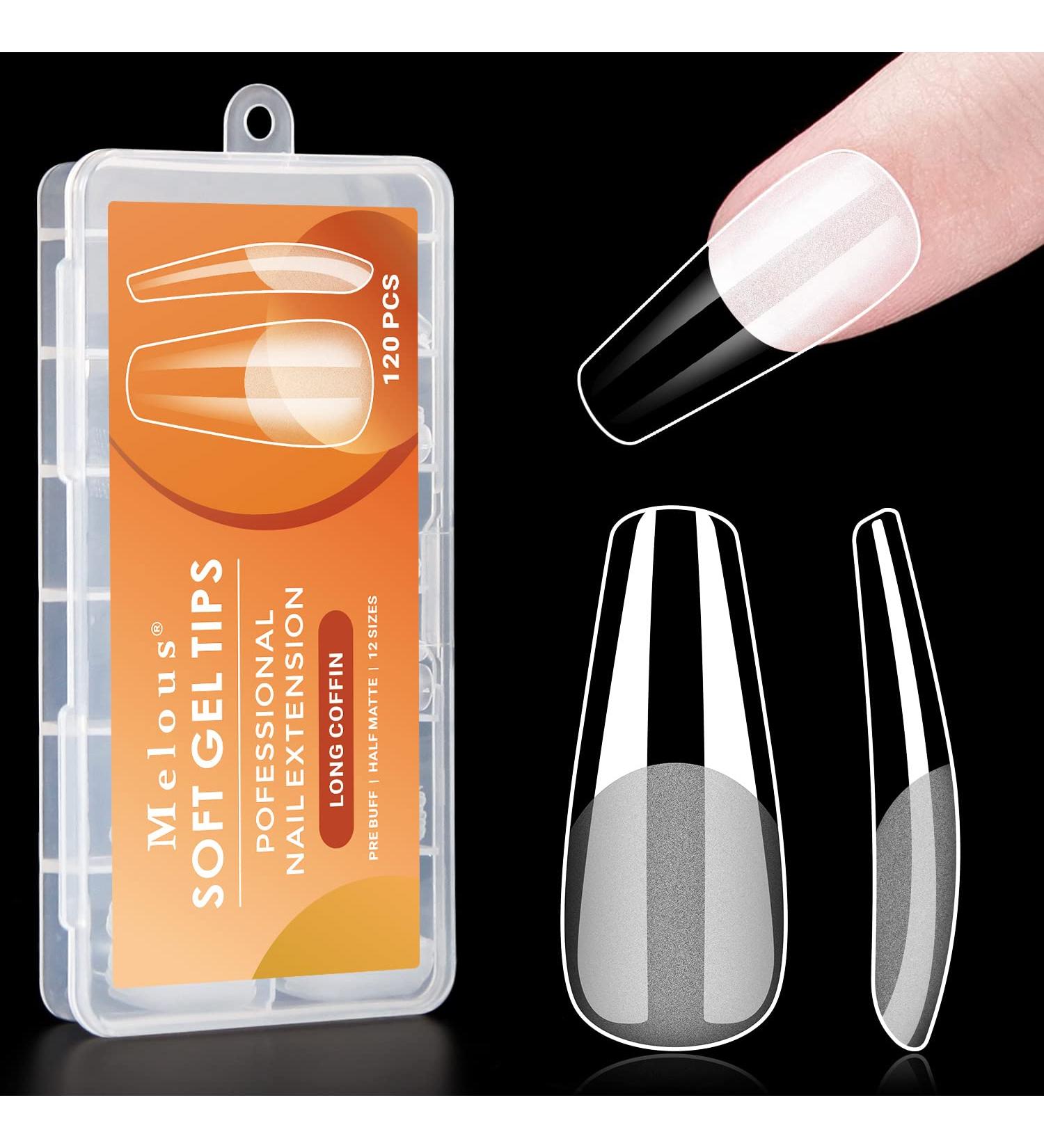 Melous 120PCS Long Coffin Soft Gel Nail Tips - Pre Buff Full Cover, Half Matte A0-120 Pcs - Buy Online on GoSupps.com